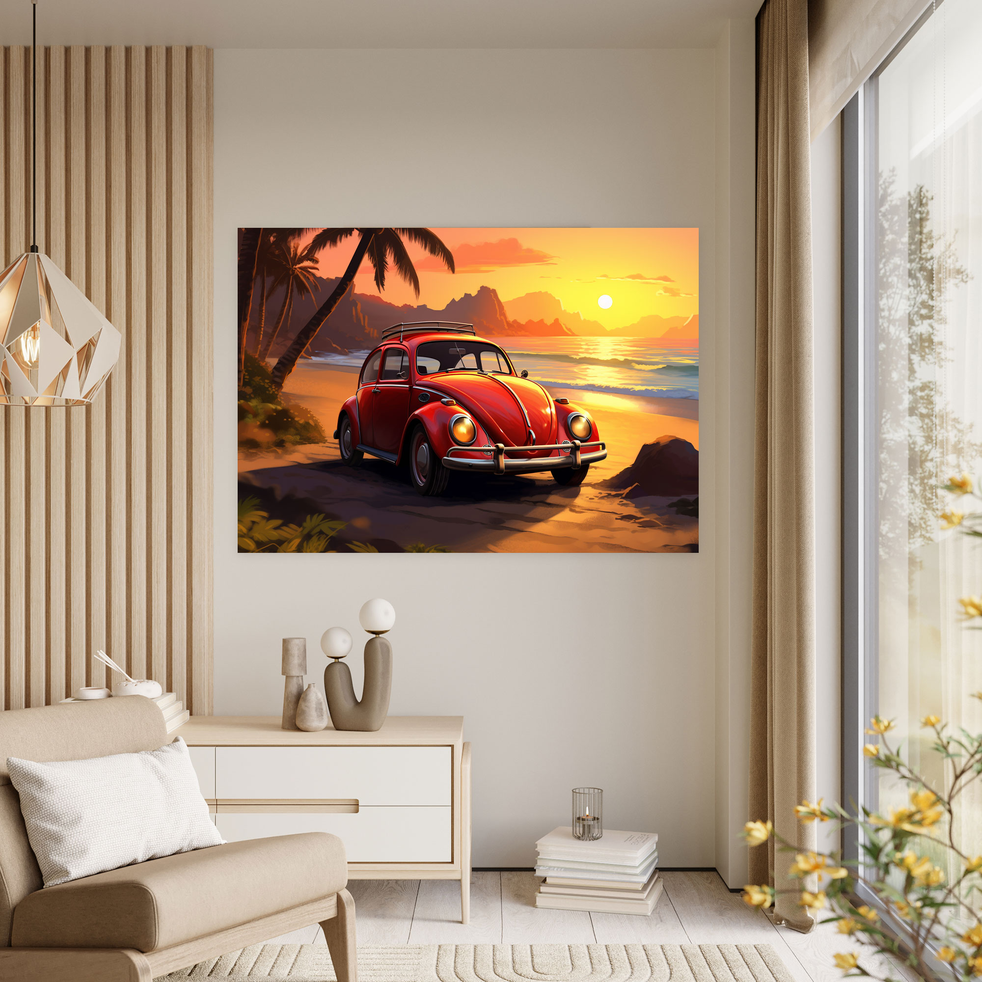Volkswagen Beetle Wall Art - Volkswagen Beetle, Peaceful, Canvas Print, Digital Painting