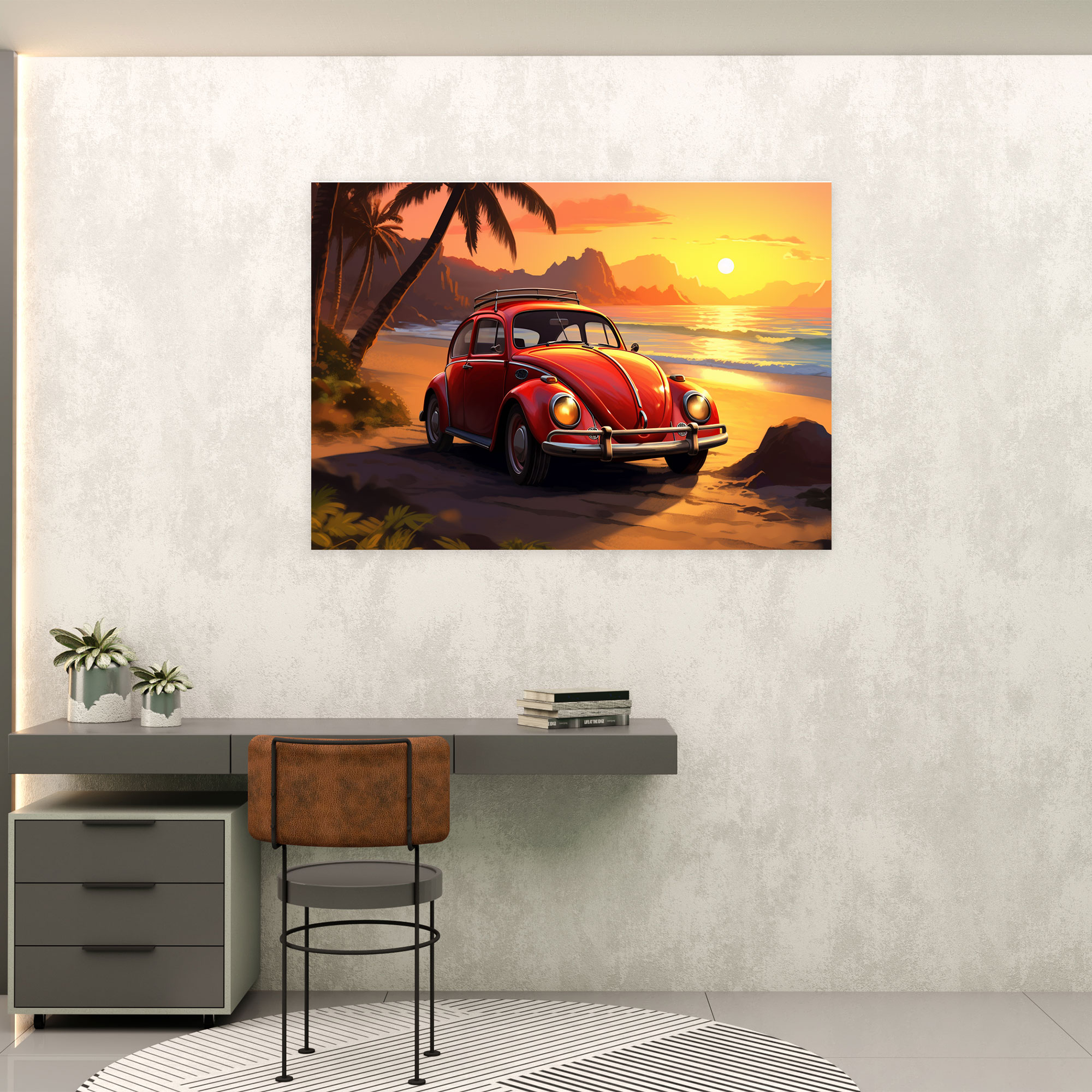 Volkswagen Beetle Wall Art - Volkswagen Beetle, Peaceful, Canvas Print, Digital Painting