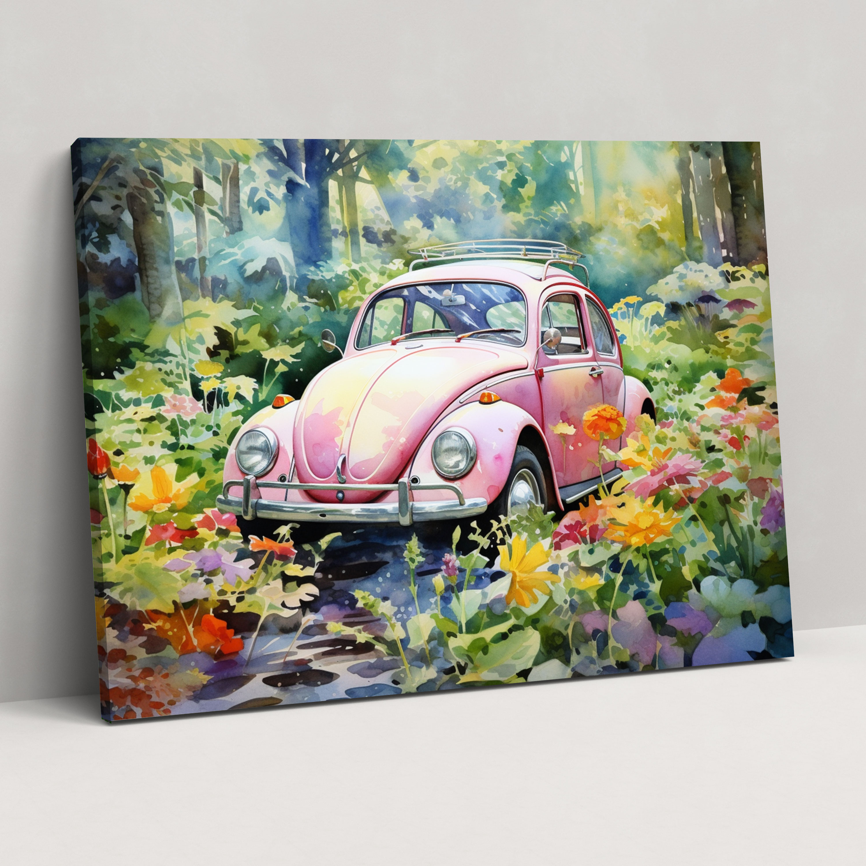 Volkswagen Beetle Canvas Print - Volkswagen Beetle, Watercolor Painting, Volkswagen Beetle, Home Decoration