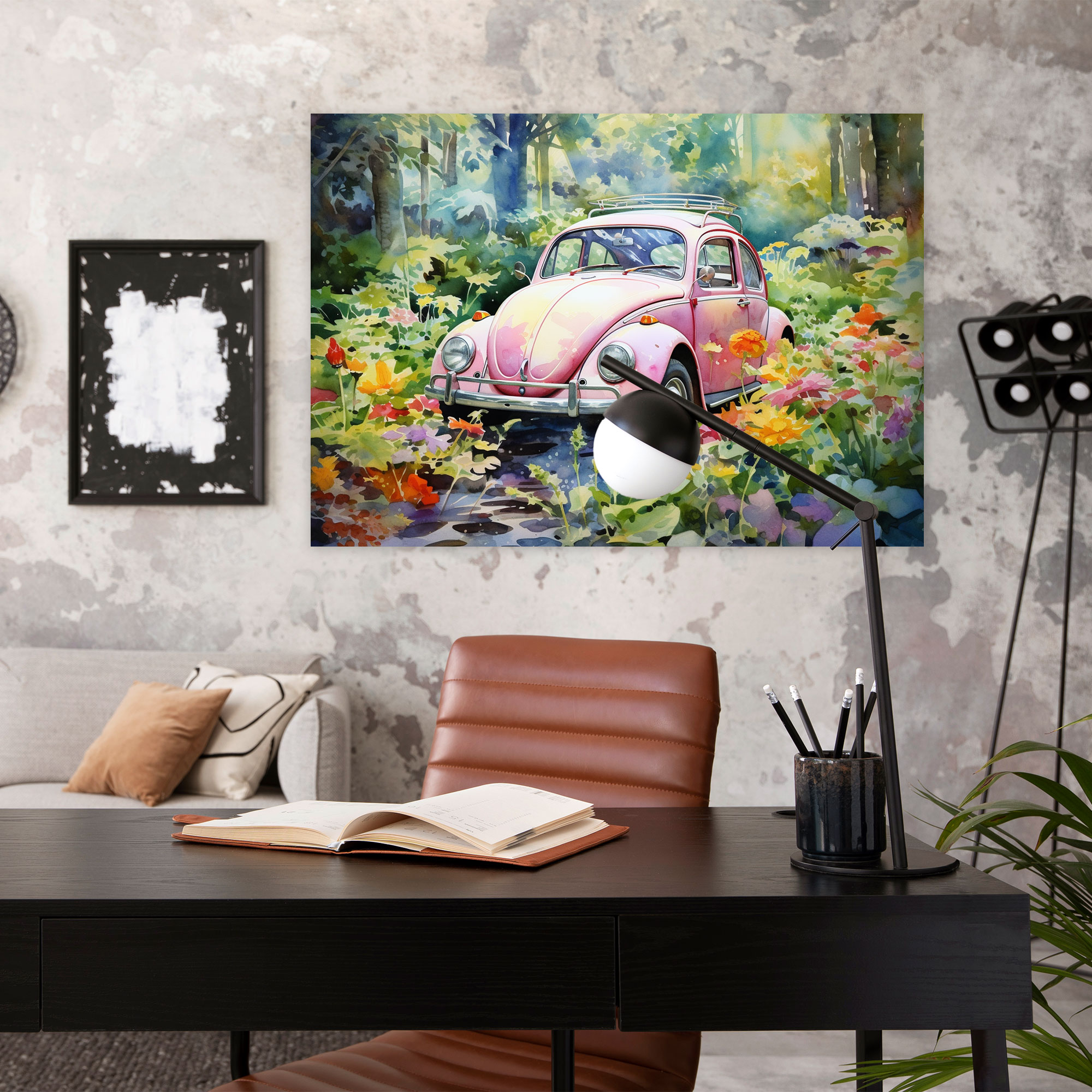 Volkswagen Beetle Canvas Print - Volkswagen Beetle, Watercolor Painting, Volkswagen Beetle, Home Decoration