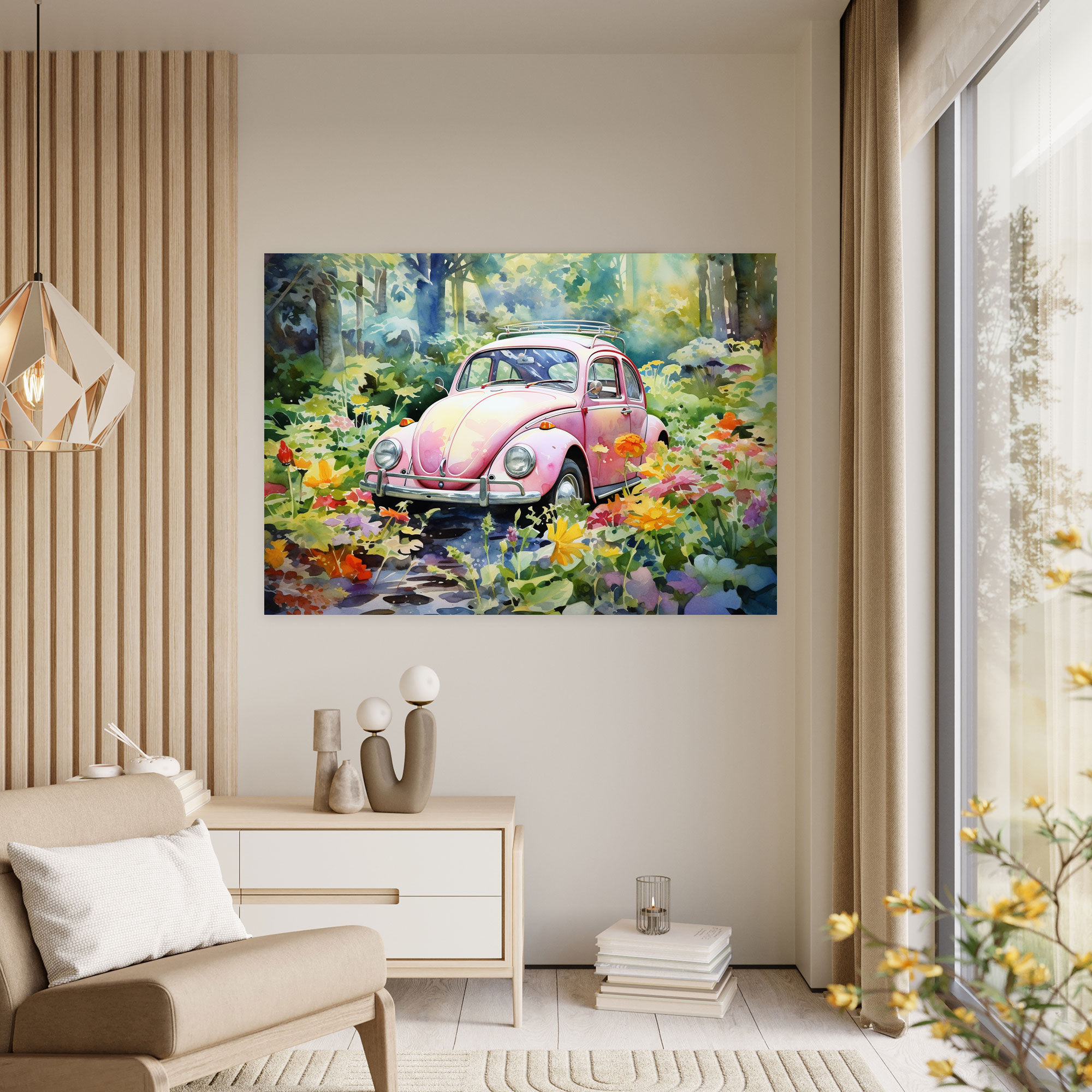 Volkswagen Beetle Canvas Print - Volkswagen Beetle, Watercolor Painting, Volkswagen Beetle, Home Decoration