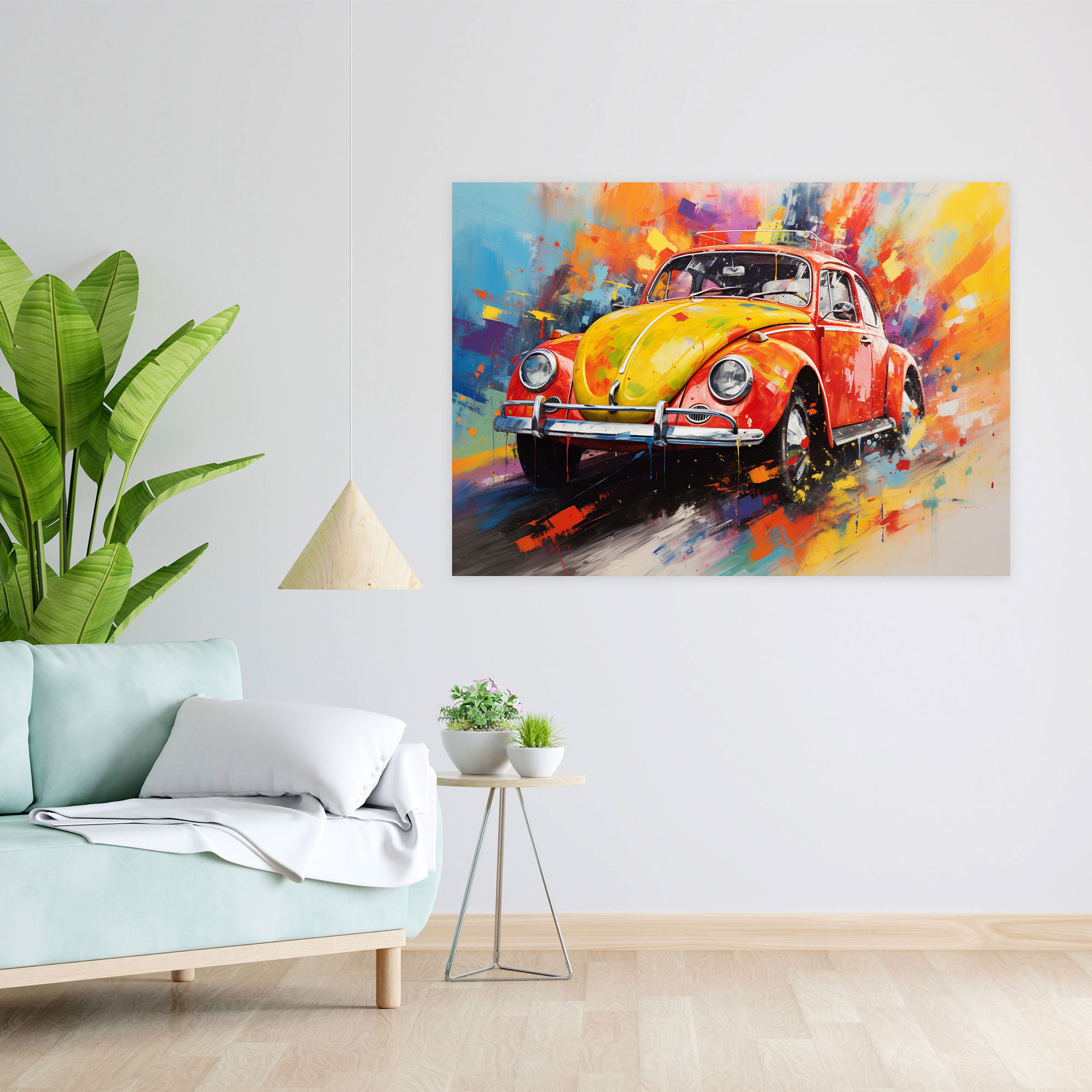Wanddekoration Volkswagen Beetle - Leinwandbild Impressionistisches Gemälde Wandkunst