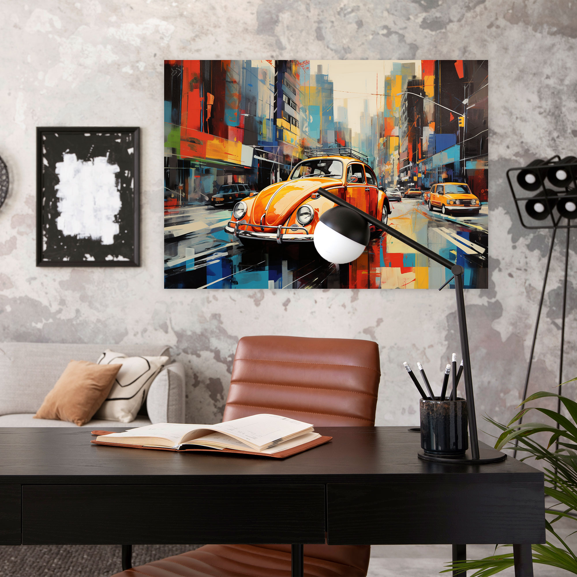 Volkswagen Beetle Leinwandbild - Retro Abstrakte Kunst Wanddekoration - Zuhause Dekoration
