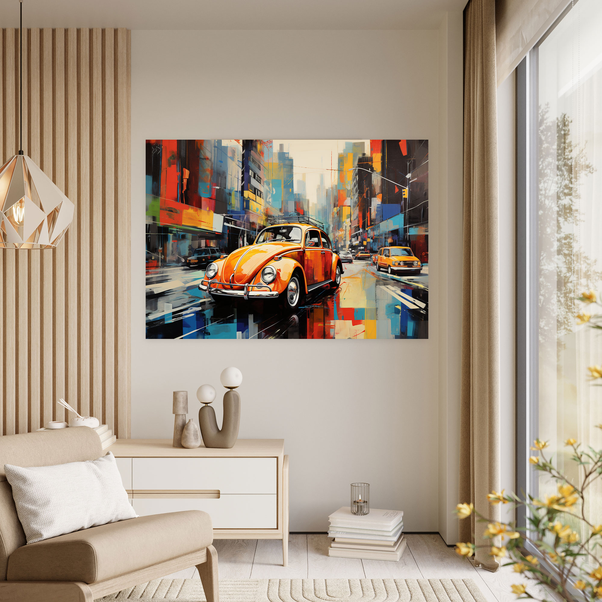 Volkswagen Beetle Leinwandbild - Retro Abstrakte Kunst Wanddekoration - Zuhause Dekoration