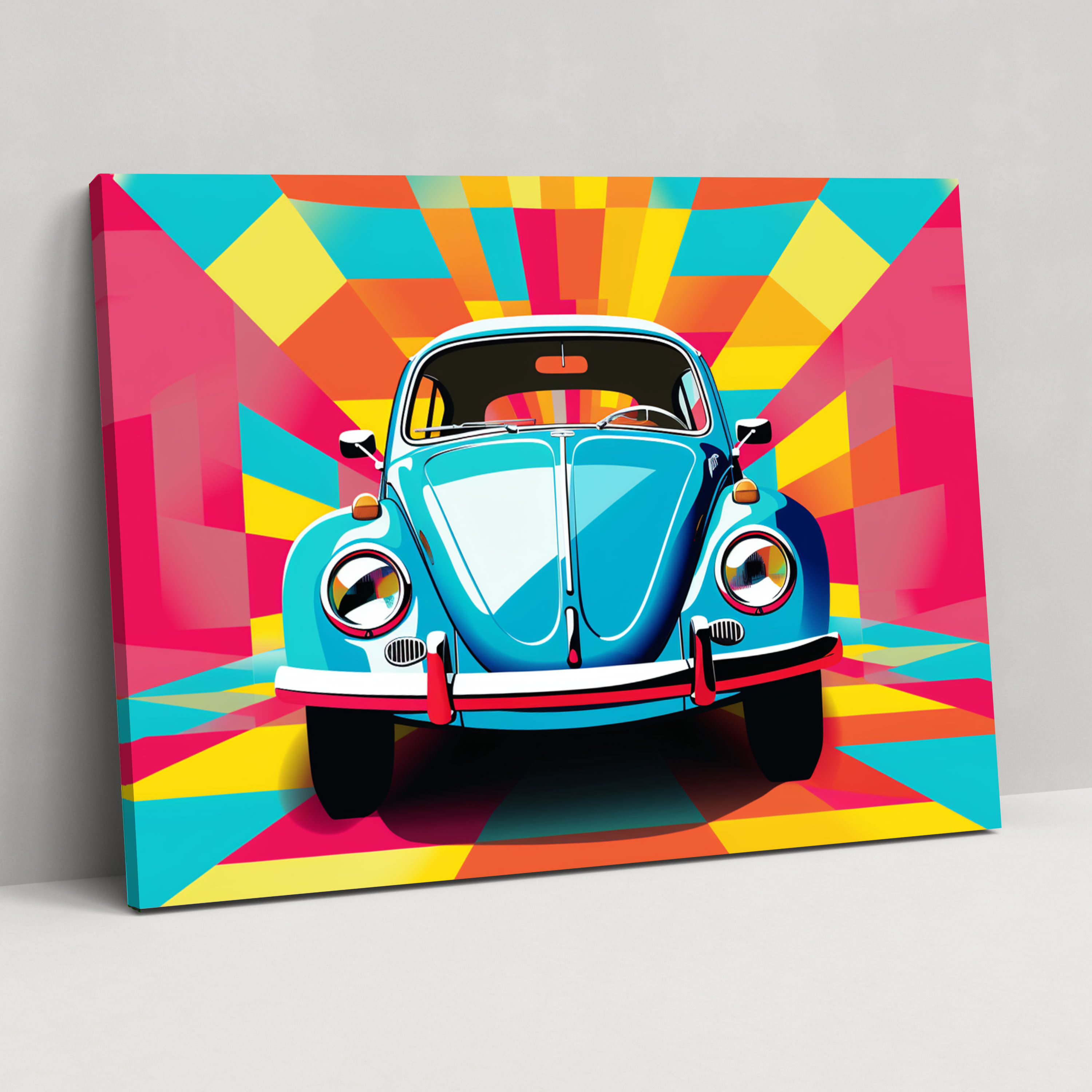 Volkswagen Käfer Leinwandbild - Pop-Art-Illustration Wanddeko - Dynamische Muster