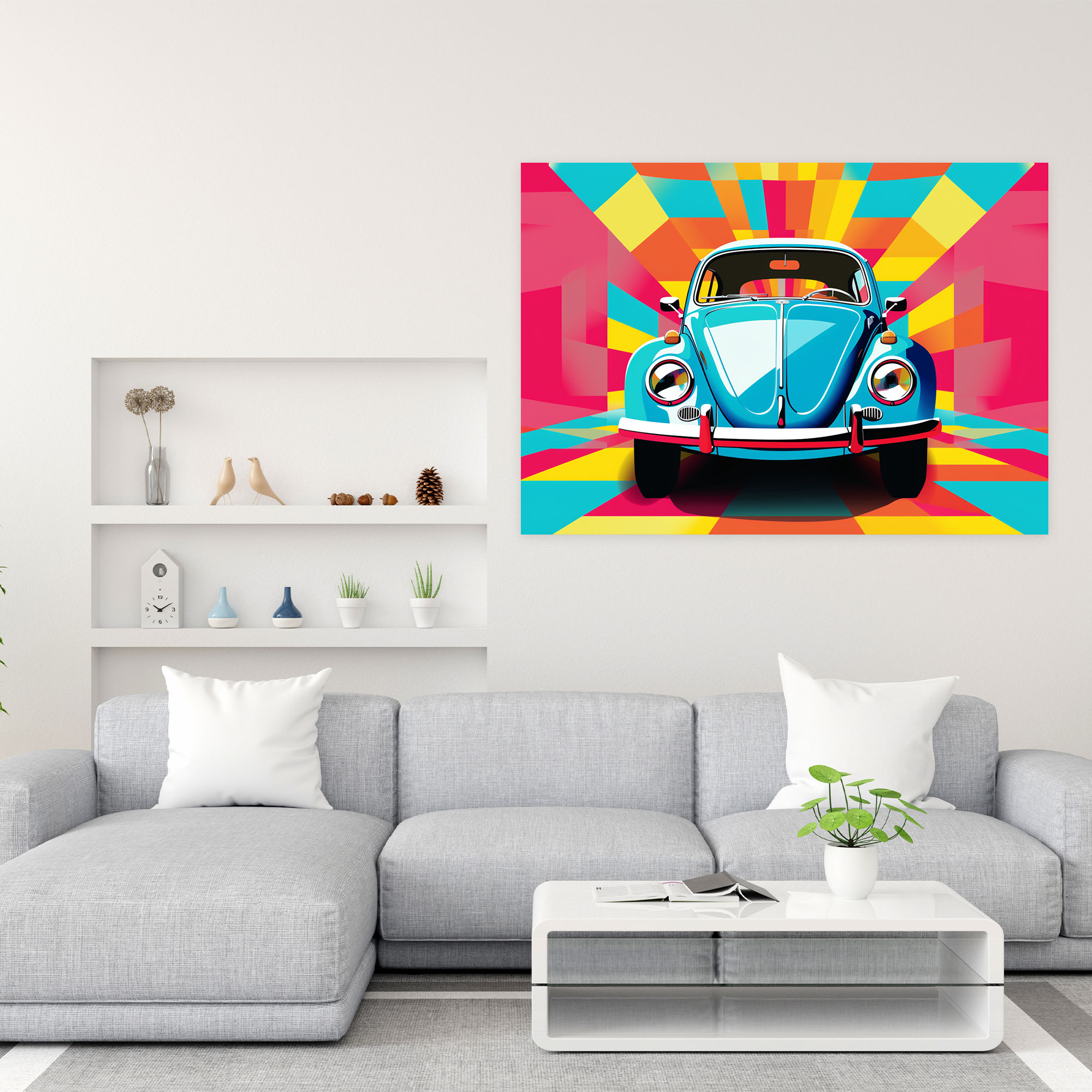 Volkswagen Käfer Leinwandbild - Pop-Art-Illustration Wanddeko - Dynamische Muster