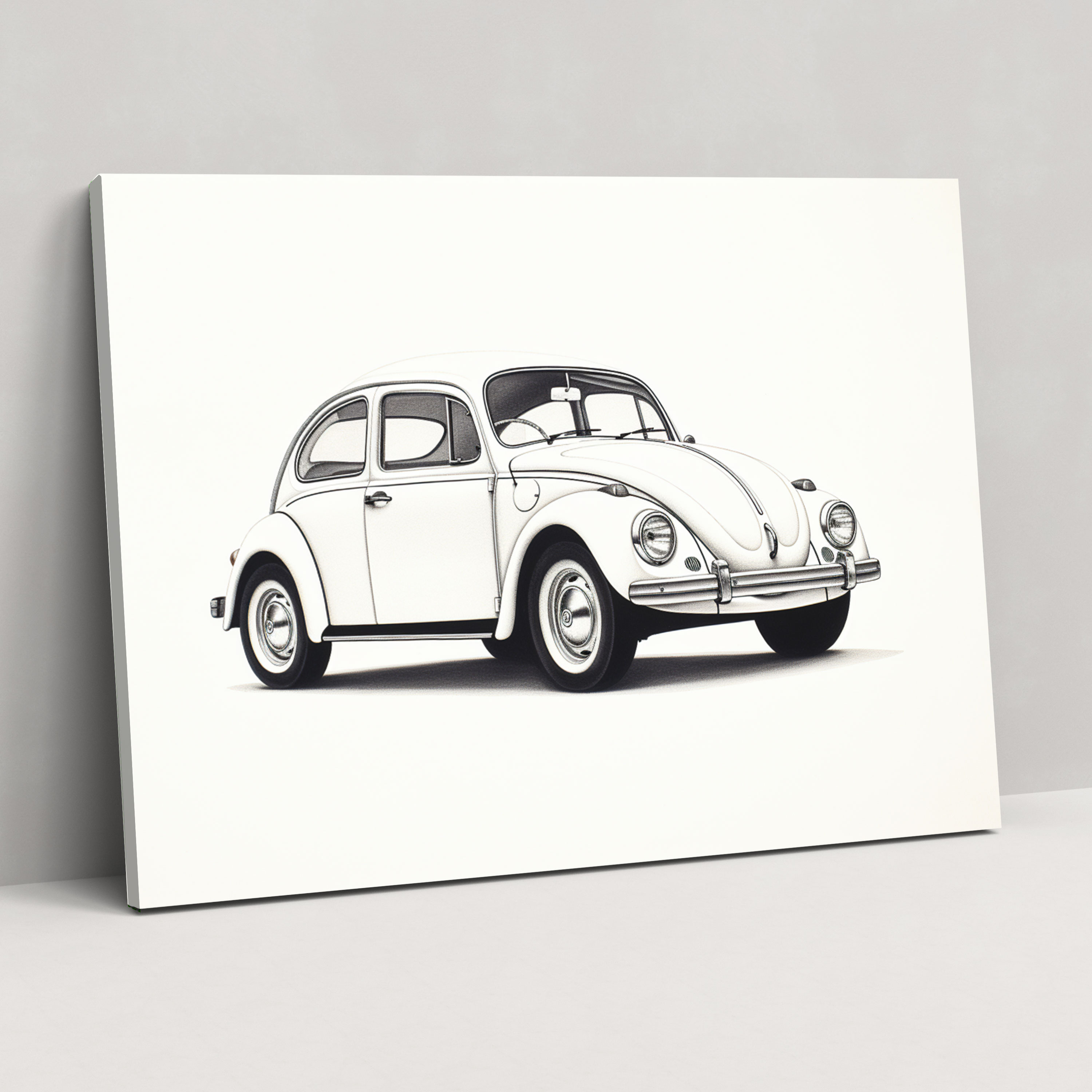 Volkswagen Beetle Leinwandbild - Minimalistische Linienzeichnung Wandkunst - Volkswagen Beetle Wanddekoration Wohnkultur Wandkunst
