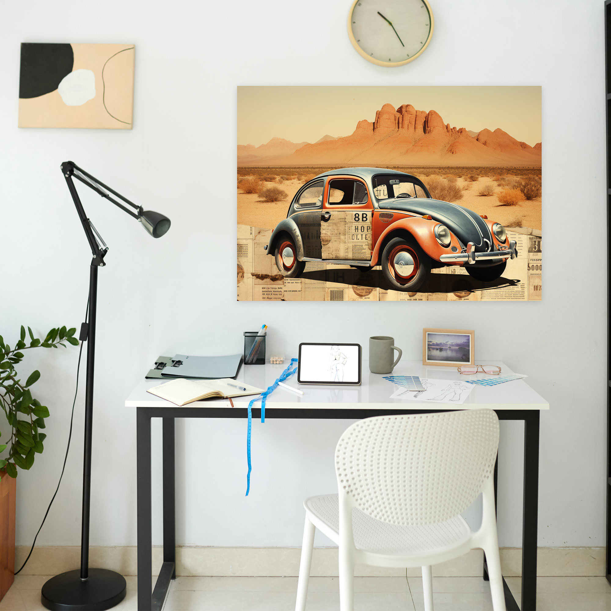 Volkswagen Käfer Leinwandbild - Vintage Collage Wanddekoration - Zuhause Dekoration
