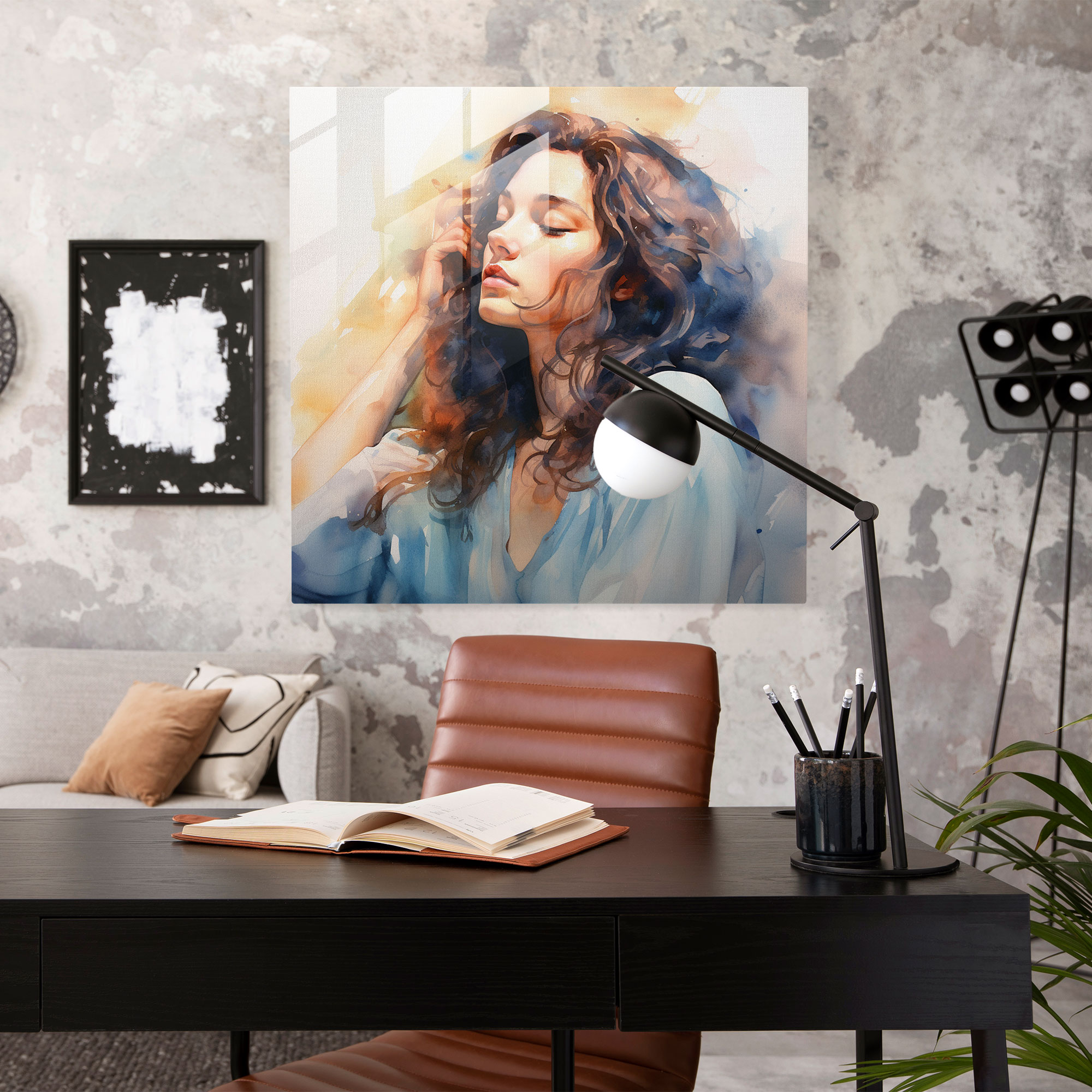 Serene Reflections Glass Wall Art - Woman, Wall Decoration, Serenity, Watercolor Painting