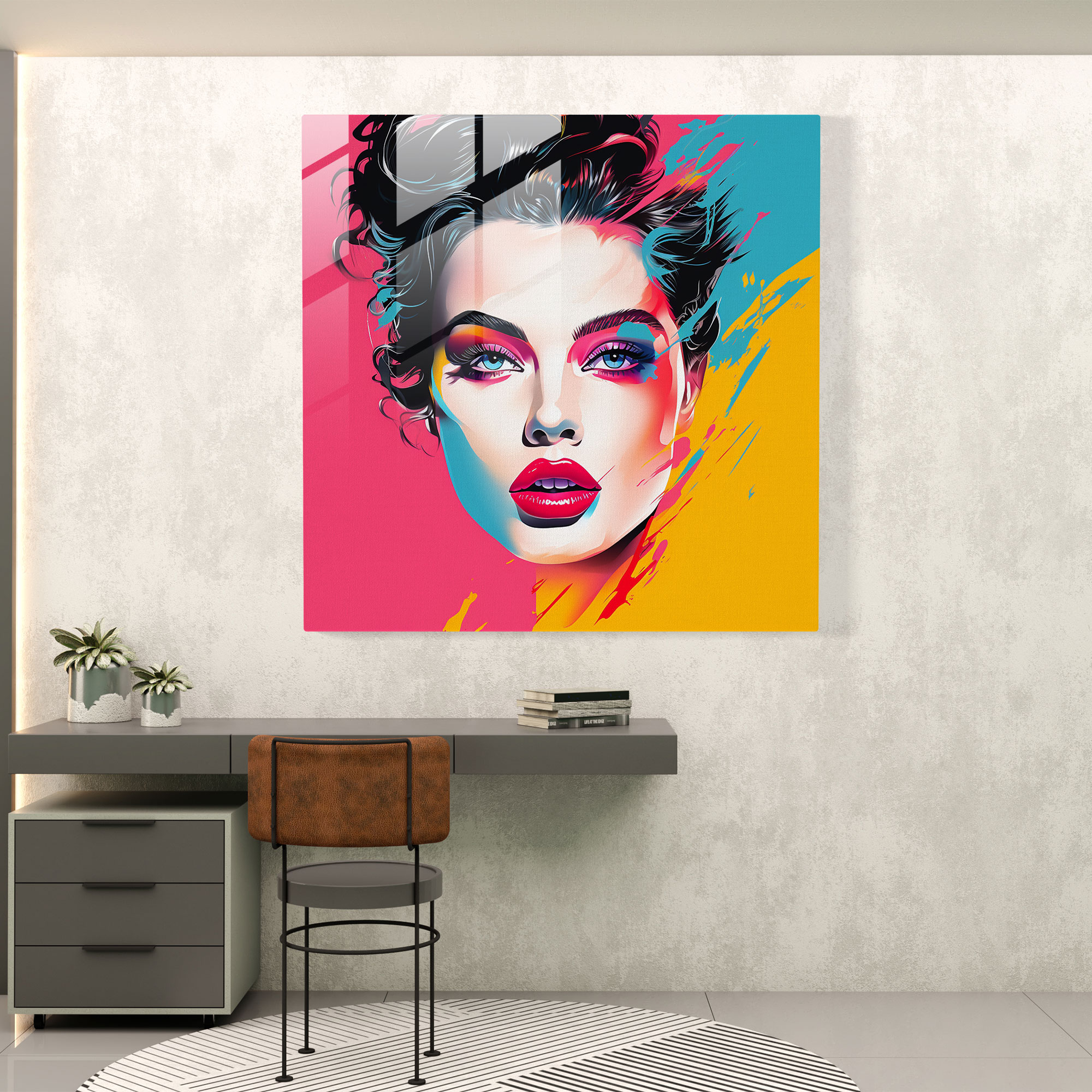Güçlendirilmiş Kadın Cam Tablo - Kadın Modern Sanat Pop Sanat İllüstrasyon Özgüven