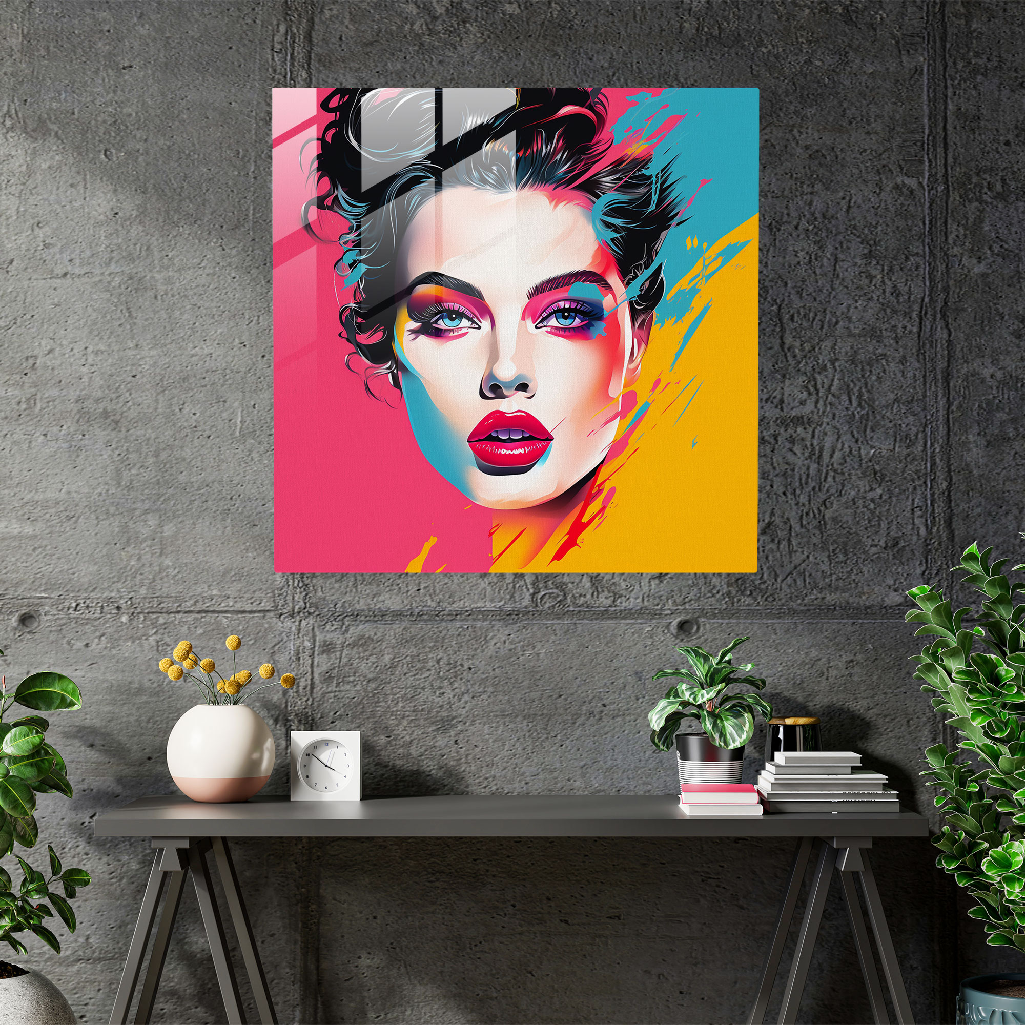 Güçlendirilmiş Kadın Cam Tablo - Kadın Modern Sanat Pop Sanat İllüstrasyon Özgüven