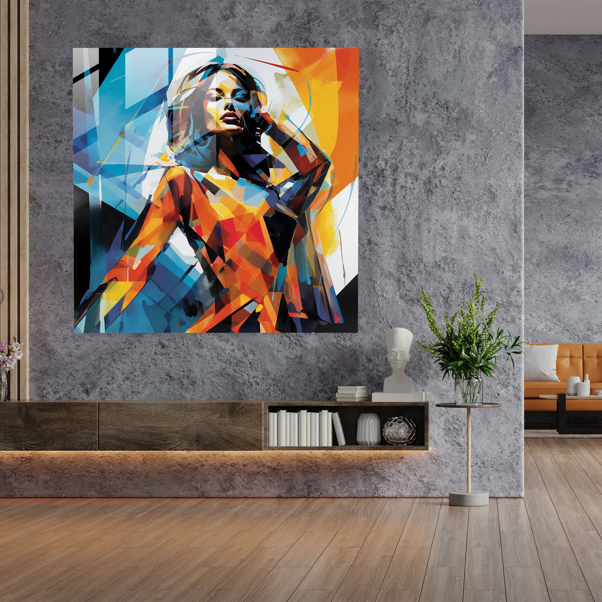 Woman Glass Print - Contemporary Expression - Woman, Geometric Shapes, Contemporary Expression, Wall Decoration