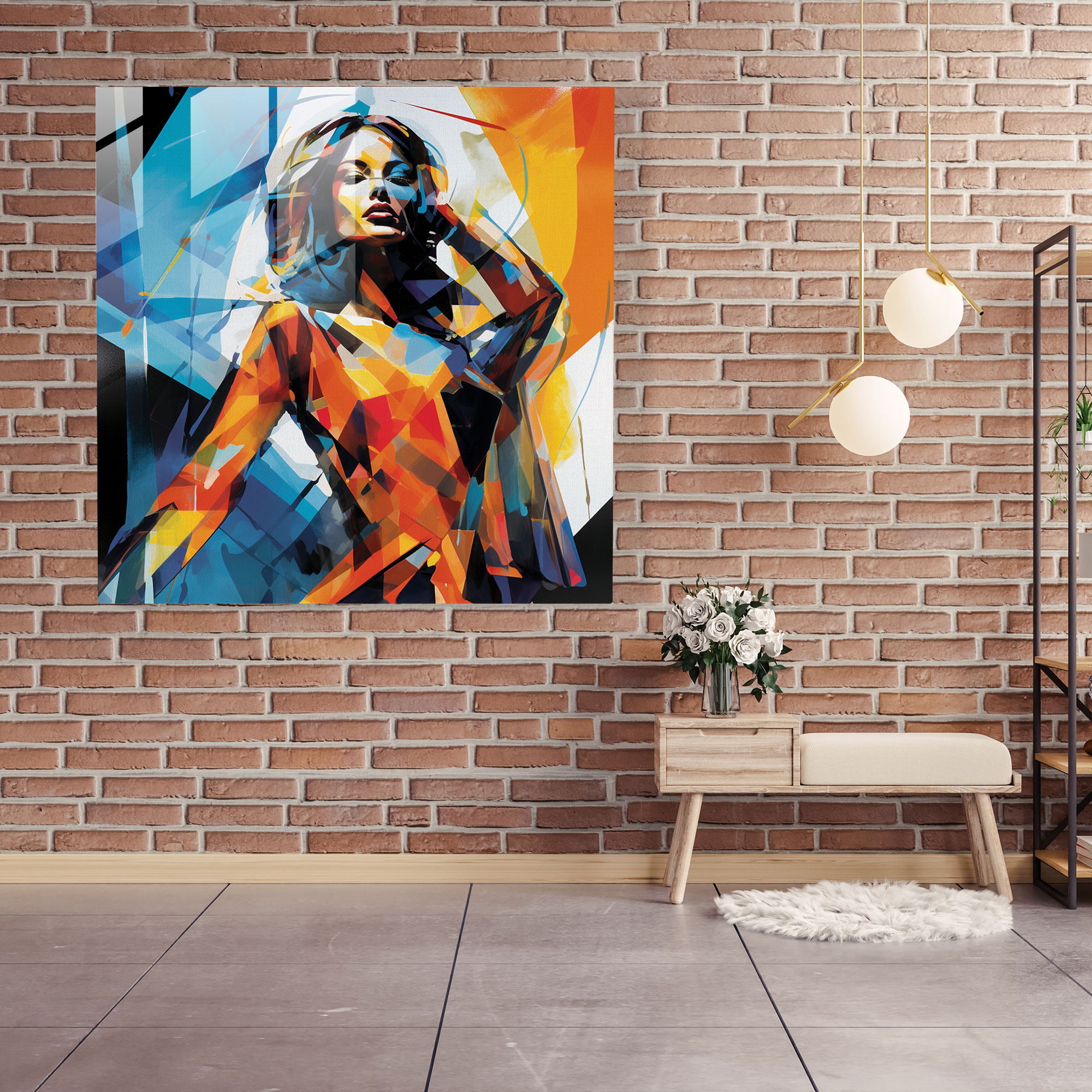 Woman Glass Print - Contemporary Expression - Woman, Geometric Shapes, Contemporary Expression, Wall Decoration
