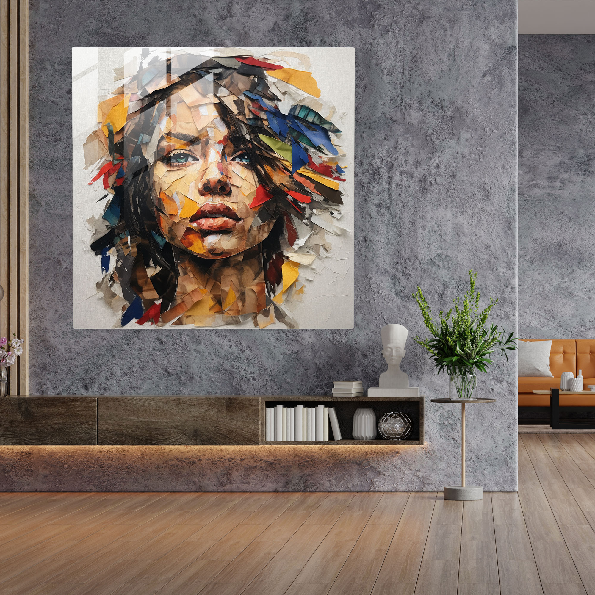 Abstract Glass Print - Woman's Collage - Woman, Strength, Femininity, Glass Wall Art