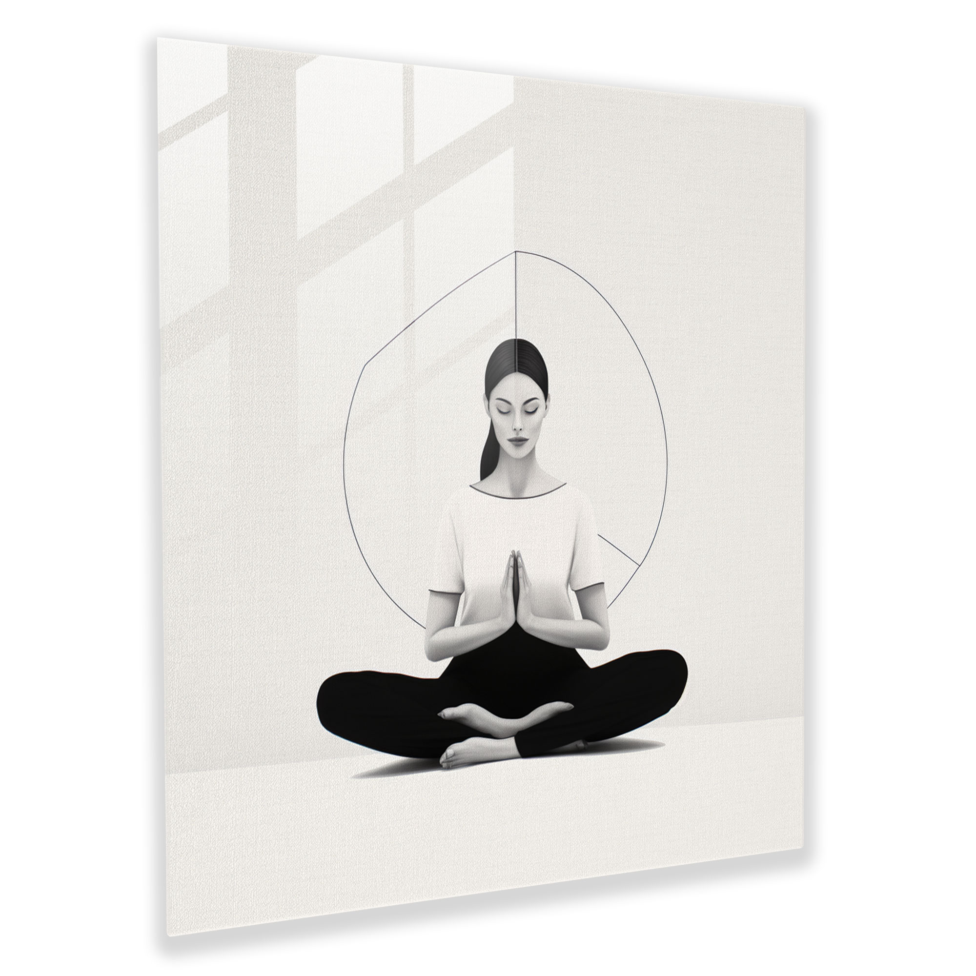 Minimalist Glass Print - Woman In Meditation - Woman, Peace, Line Drawing, Serenity
