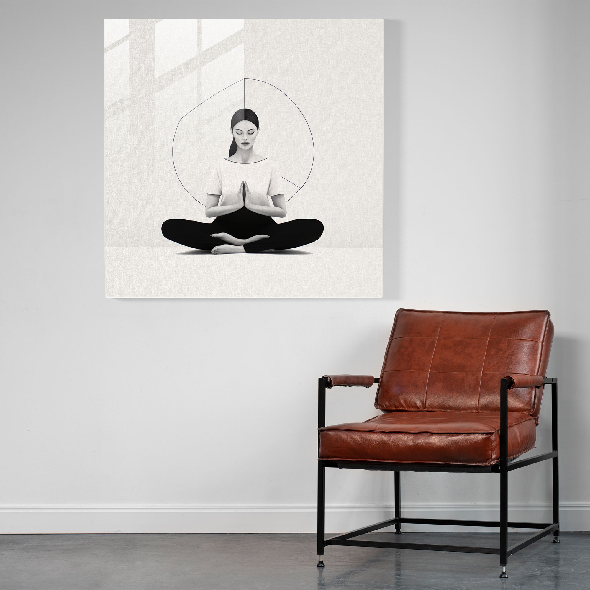 Minimalist Glass Print - Woman In Meditation - Woman, Peace, Line Drawing, Serenity