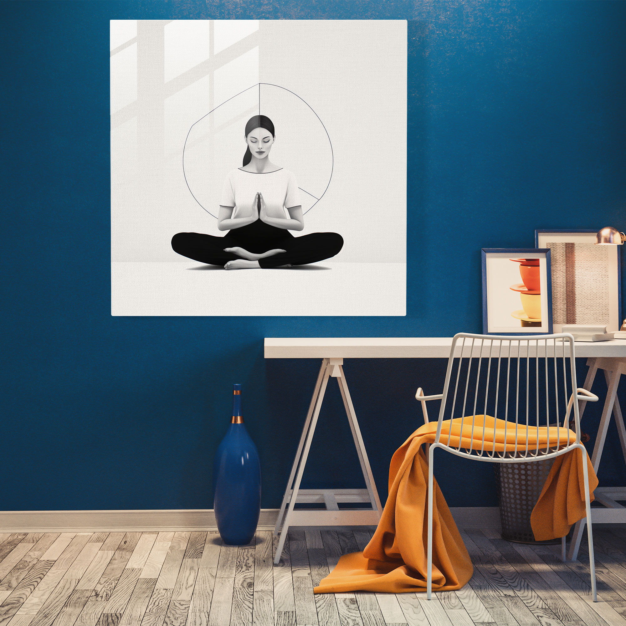 Minimalist Glass Print - Woman In Meditation - Woman, Peace, Line Drawing, Serenity