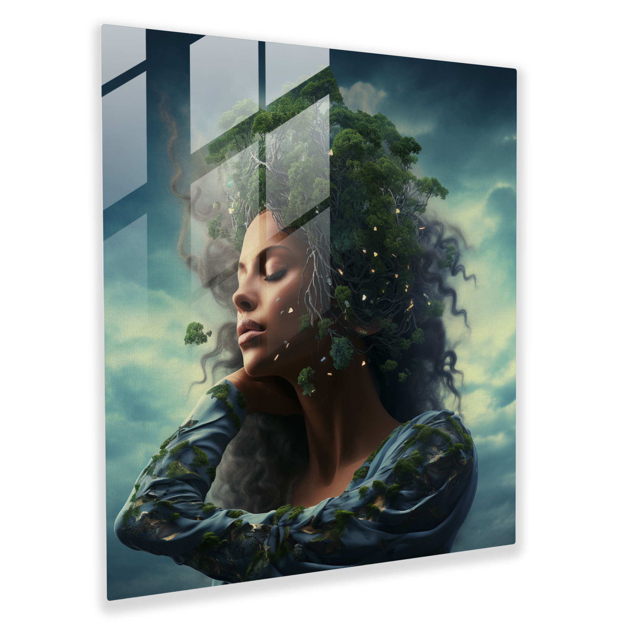 Surreal Glass Print - Woman In Harmony - Woman, Surreal Digital Painting, Wall Decoration, Home Decoration