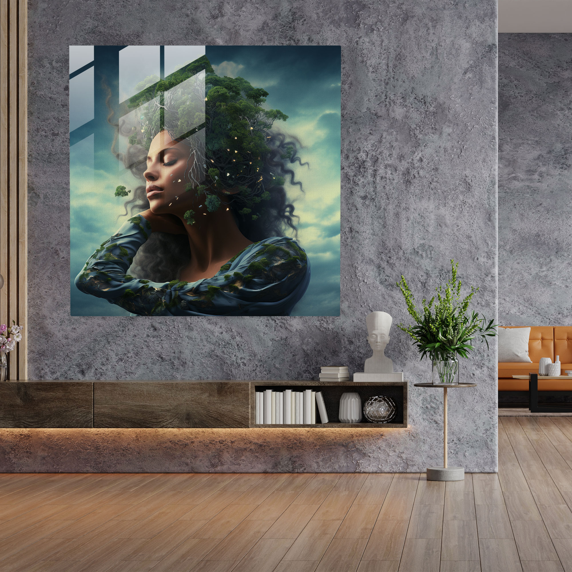 Surreal Glass Print - Woman In Harmony - Woman, Surreal Digital Painting, Wall Decoration, Home Decoration