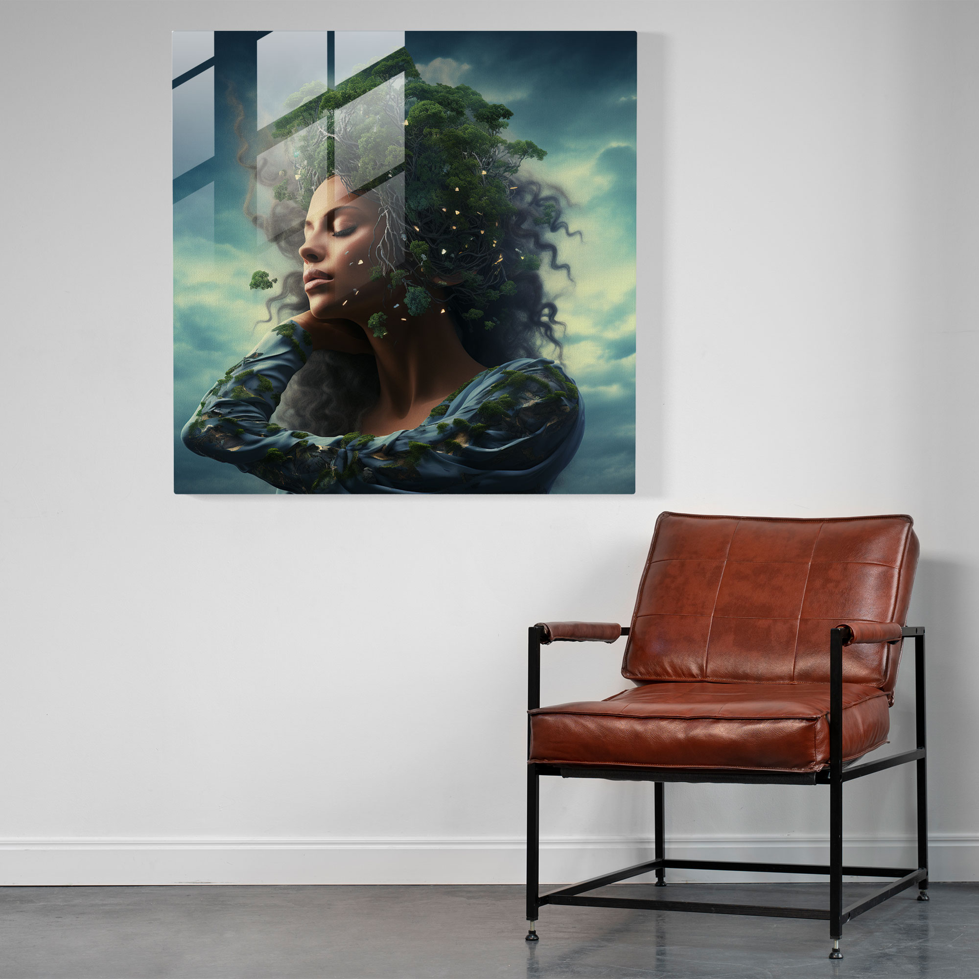 Surreal Glass Print - Woman In Harmony - Woman, Surreal Digital Painting, Wall Decoration, Home Decoration