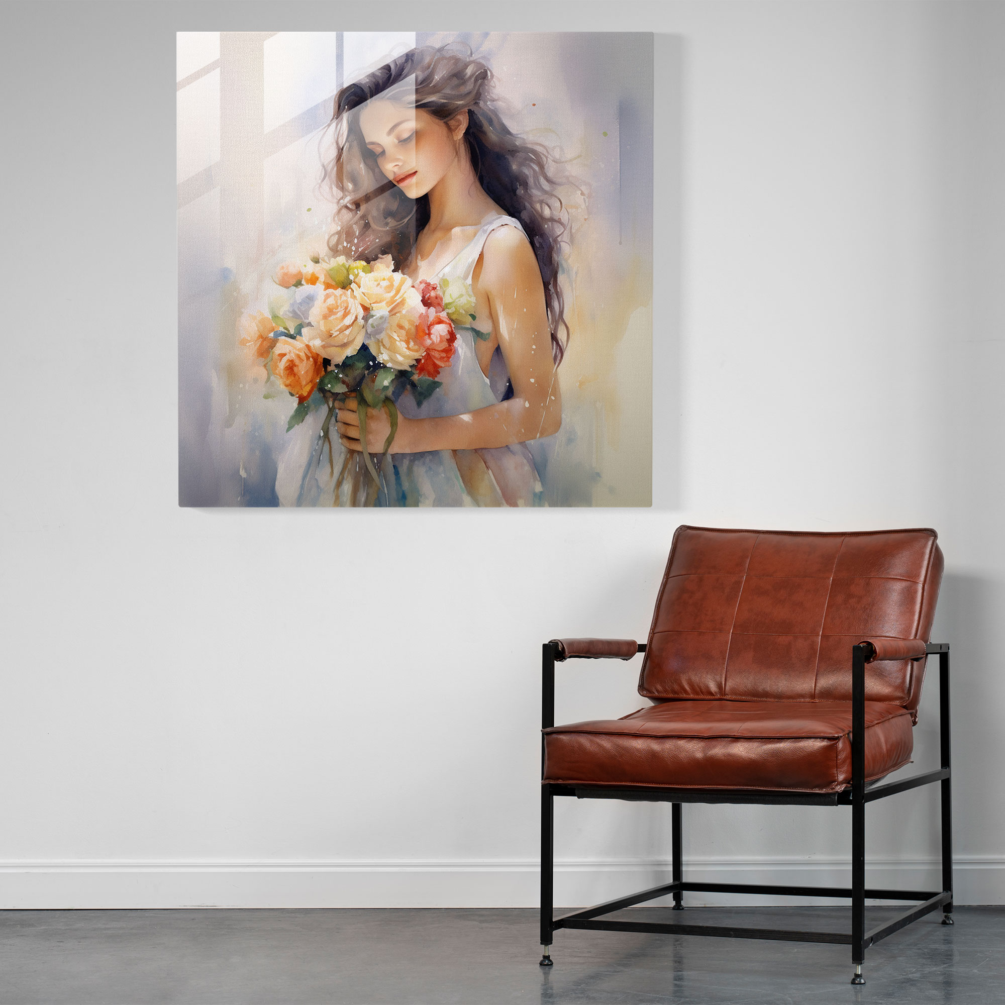 Romantic Glass Print - Woman With Flowers - Woman, Woman, Glass Print, Flowers