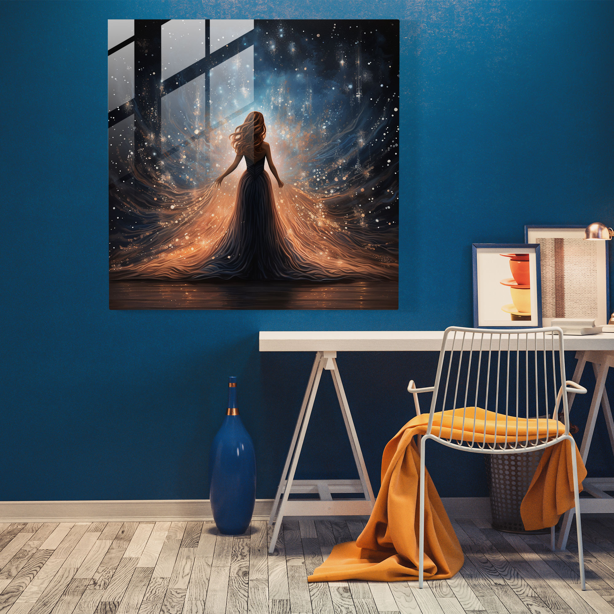 Woman: Glass Wall Art - Woman, Home Decoration, Wall Decoration, Flowing Gown