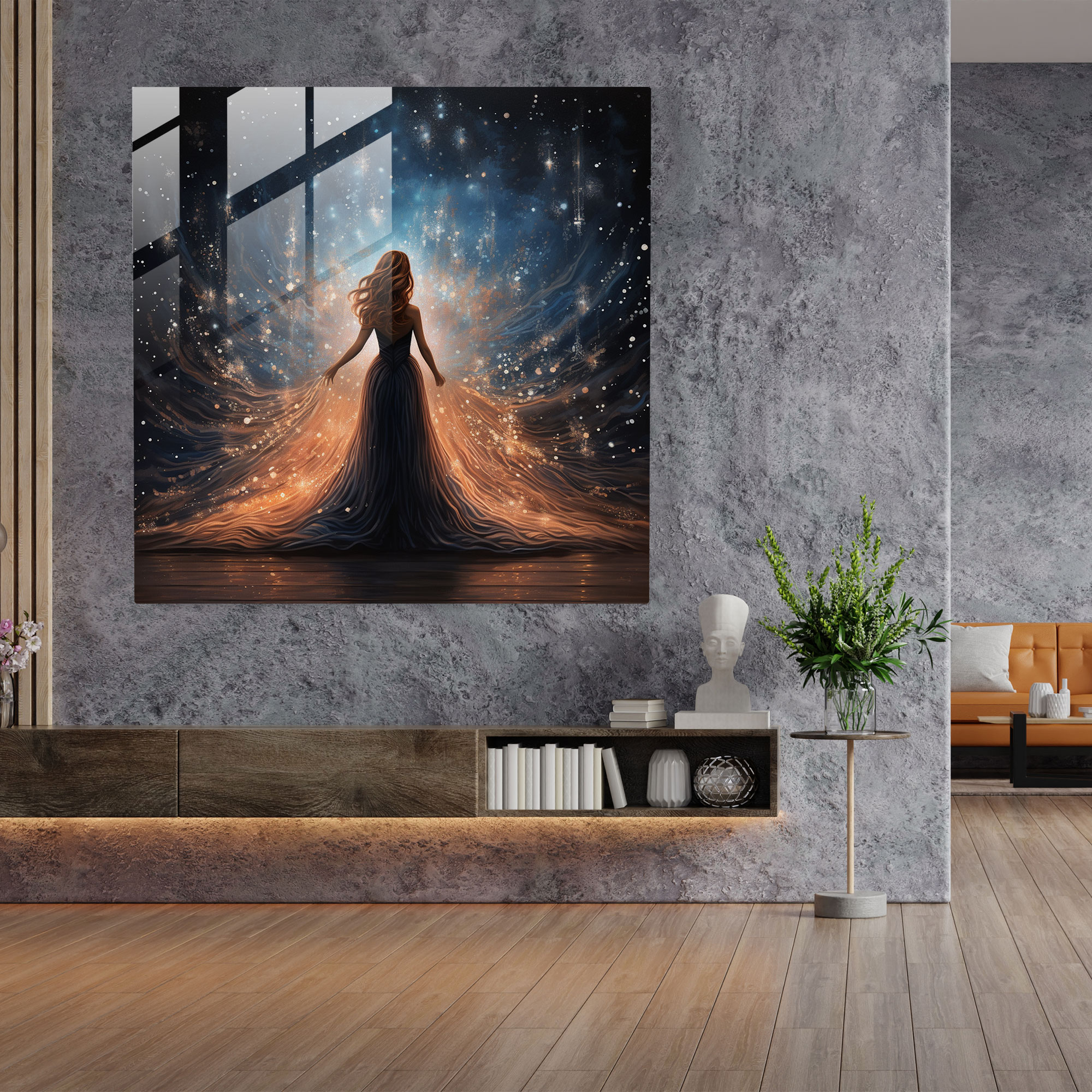 Woman: Glass Wall Art - Woman, Home Decoration, Wall Decoration, Flowing Gown