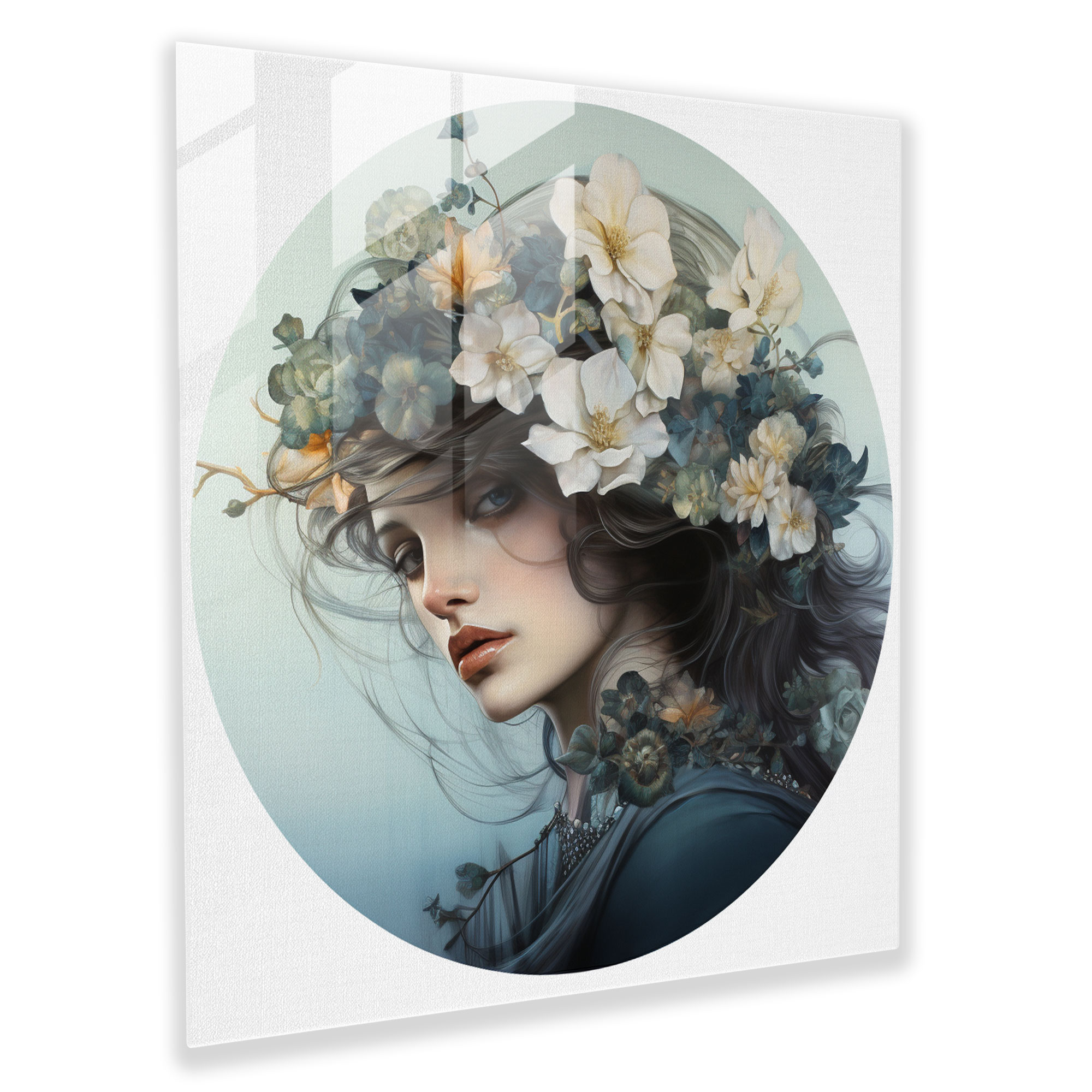 Woman With Flowers Glass Print - Woman, Glass Print, Glass Wall Art, Flowers