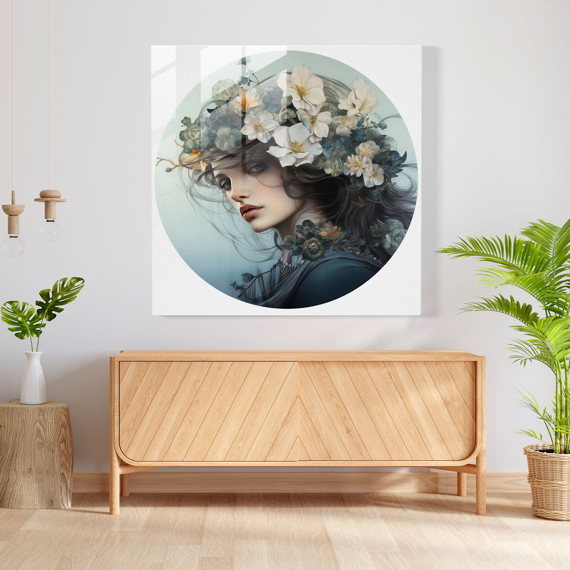 Woman With Flowers Glass Print - Woman, Glass Print, Glass Wall Art, Flowers