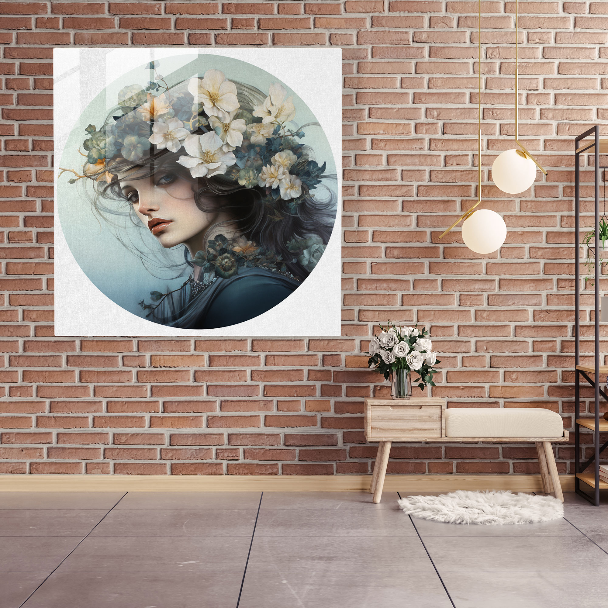 Woman With Flowers Glass Print - Woman, Glass Print, Glass Wall Art, Flowers