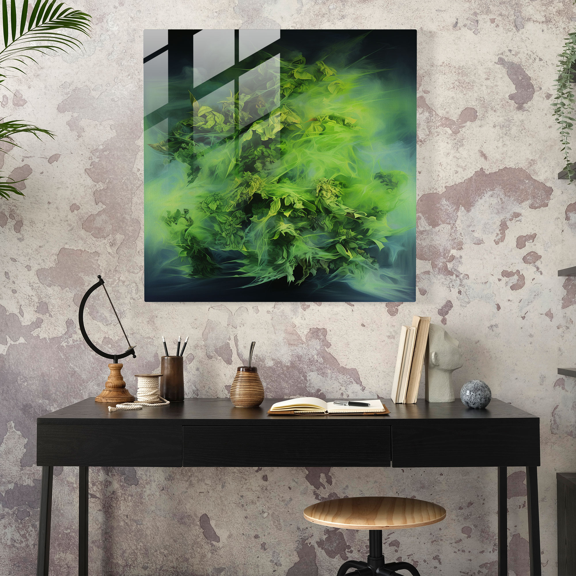 Weed Dreams Glass Print - Weed, Home Decoration, Abstract Painting, Glass Wall Art