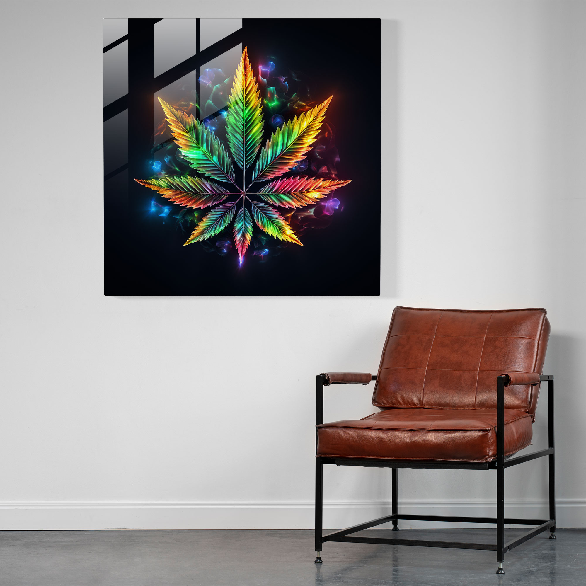 Neon Geleceğin Keneviri Cam Tablosu - Kenevir Cam Tablo Ev Dekorasyonu Modern Sanat
