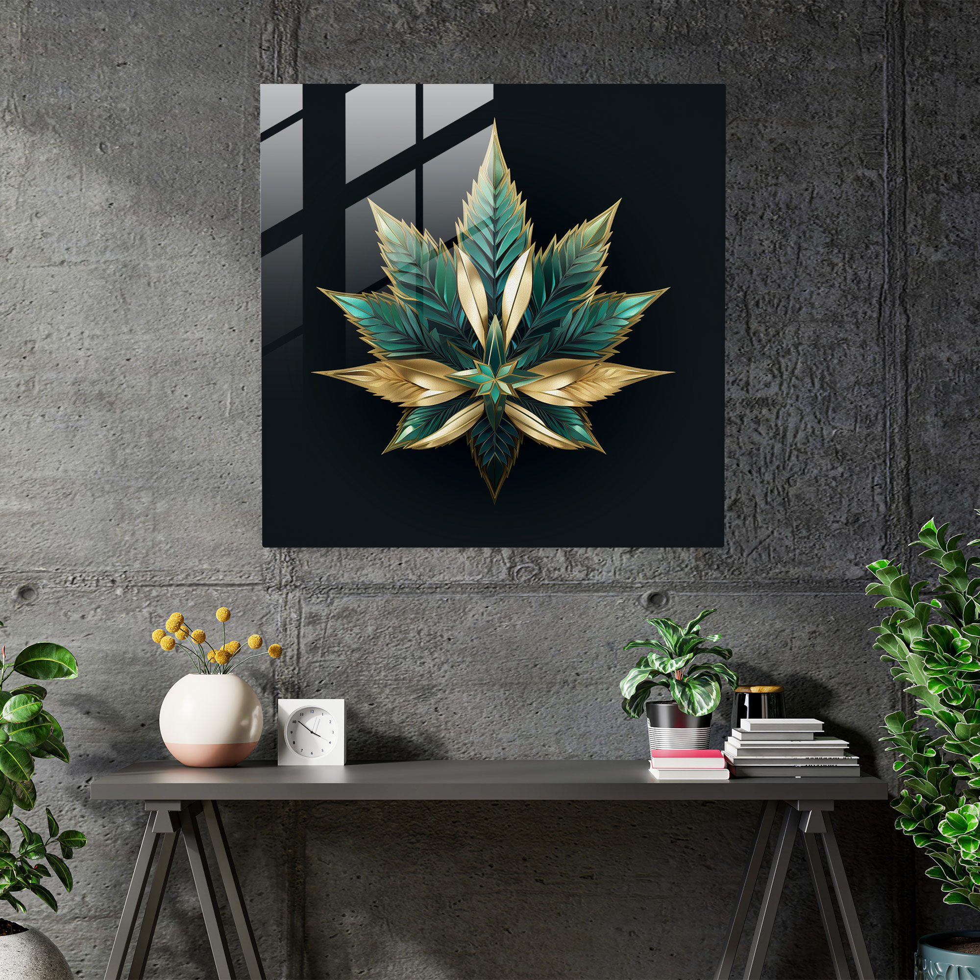 Geometric Weed Glass Print - Weed, Visually Striking, Geometric, Glass Print