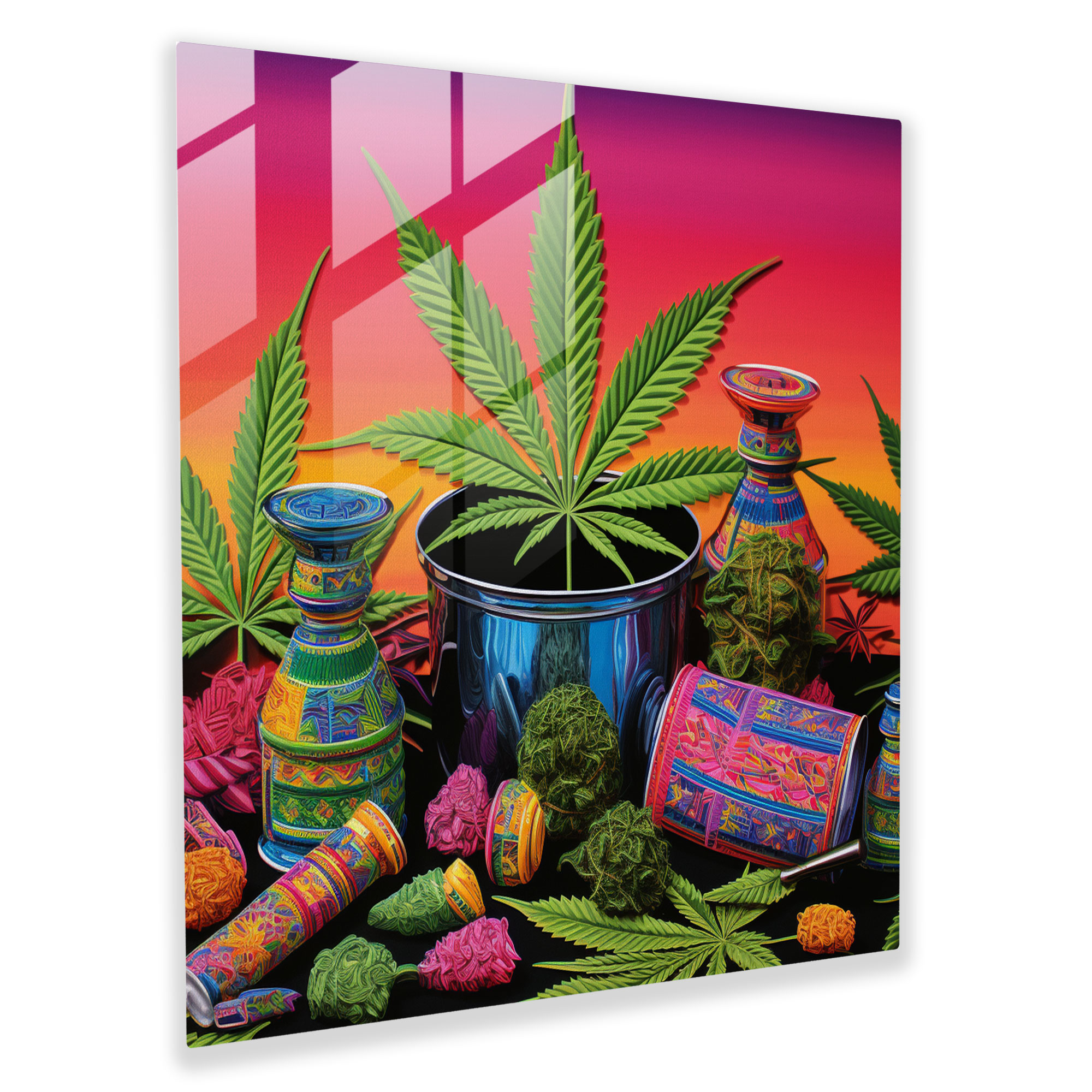 Colorful Weed Collage Glass Print - Weed, Glass Art, Weed, Wall Decoration