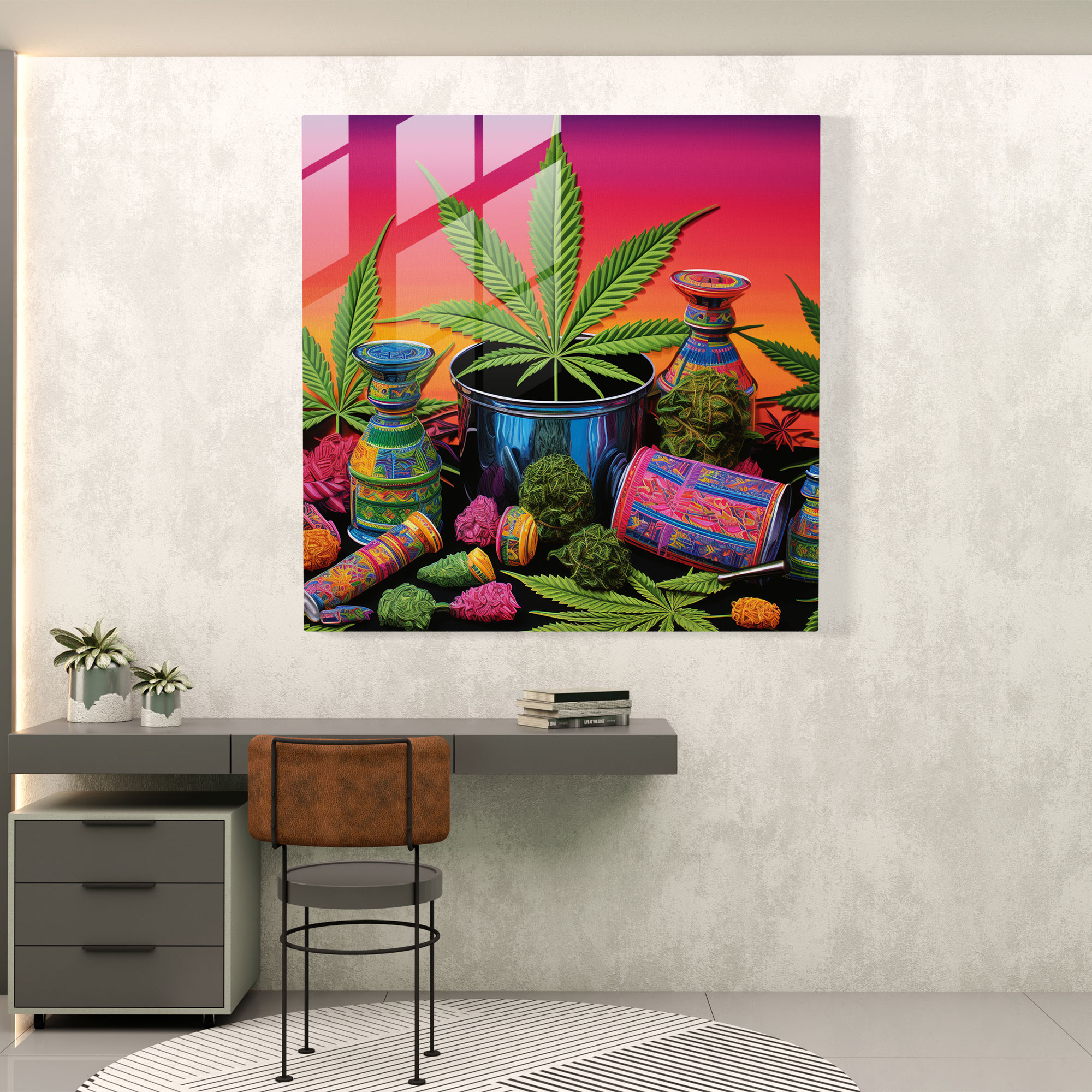 Colorful Weed Collage Glass Print - Weed, Glass Art, Weed, Wall Decoration