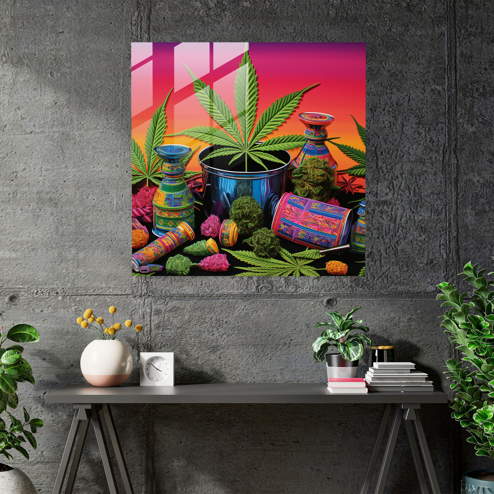Colorful Weed Collage Glass Print - Weed, Glass Art, Weed, Wall Decoration