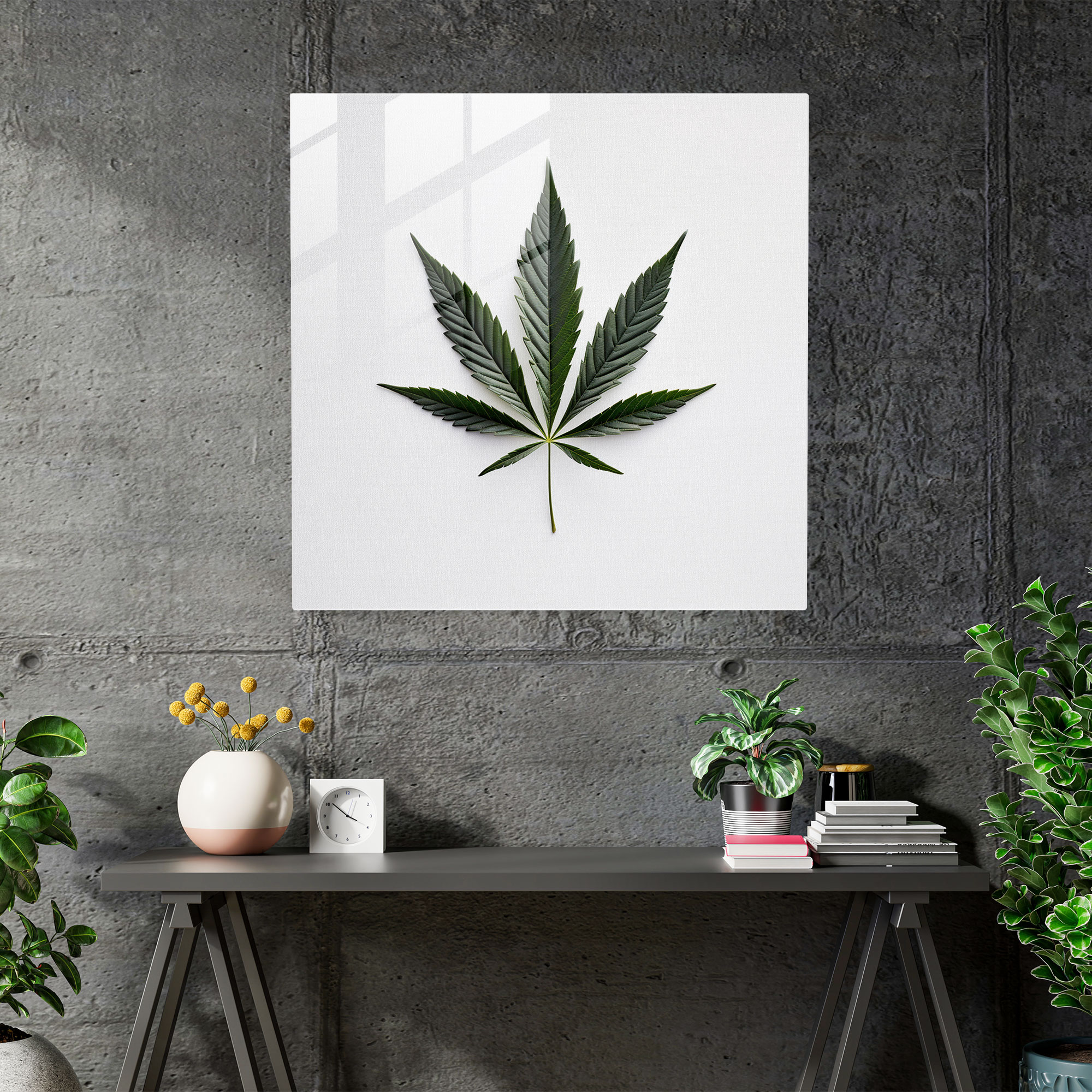 Minimalist Weed Leaf Glass Print - Weed, Glass Print, Glass Wall Art, Home Decoration