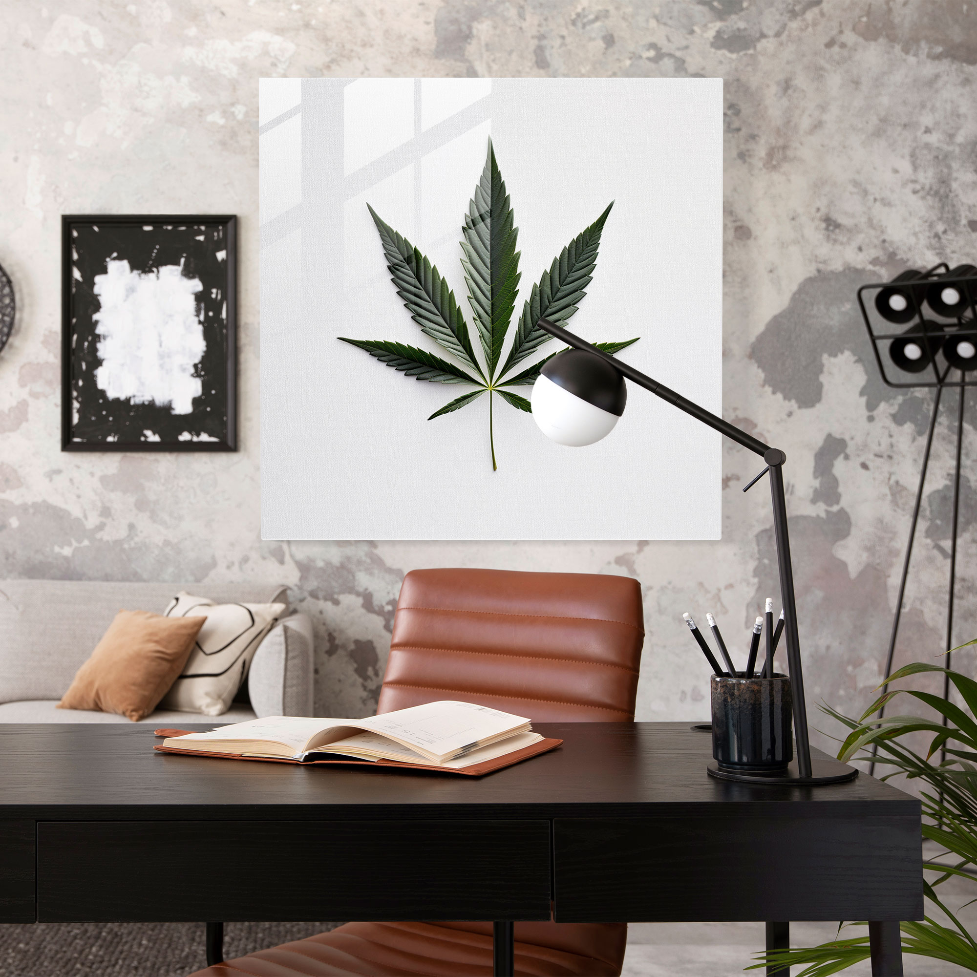 Minimalist Weed Leaf Glass Print - Weed, Glass Print, Glass Wall Art, Home Decoration