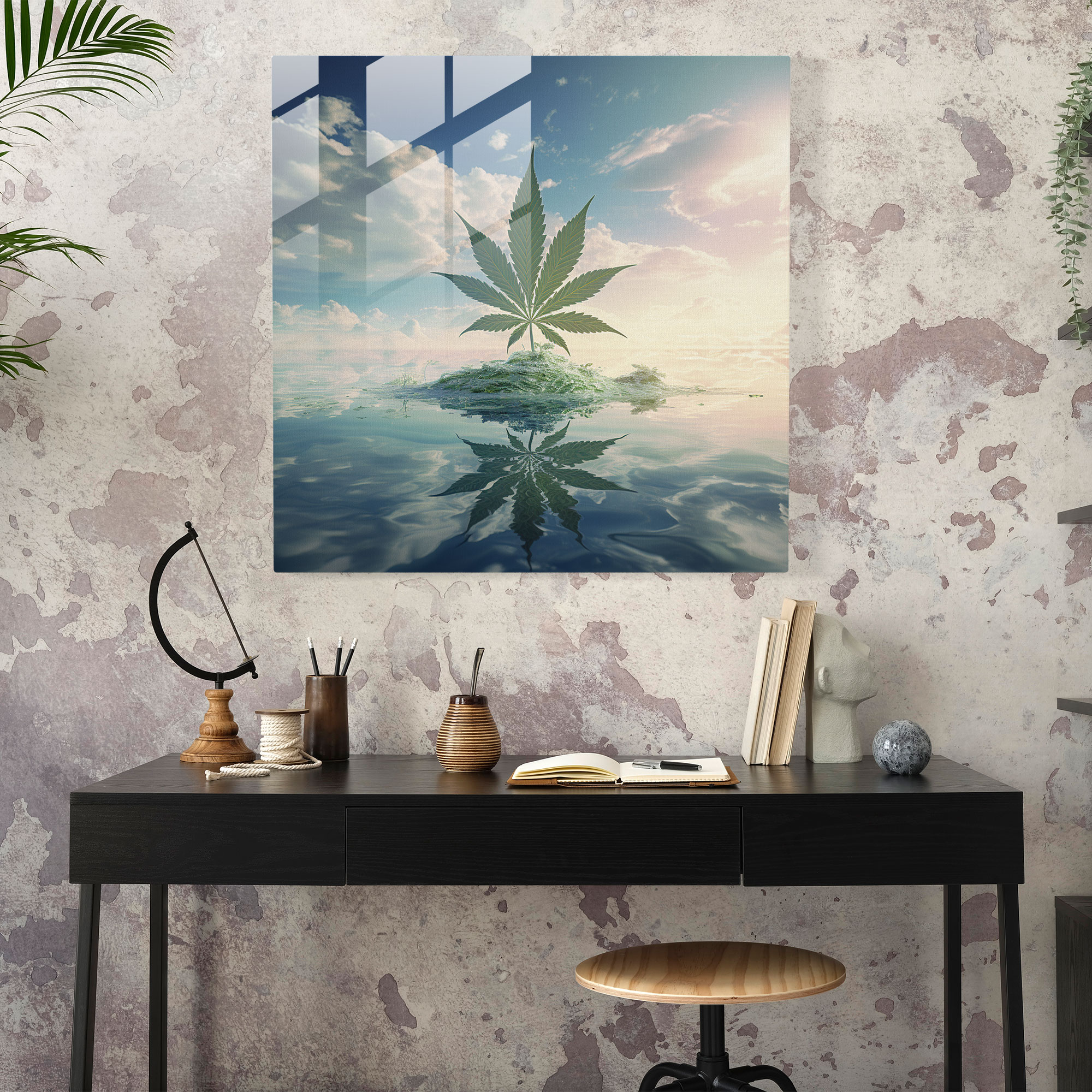 Dreamy Weed Landscape Glass Print - Weed, Modern Art, Home Decoration, Glass Wall Art