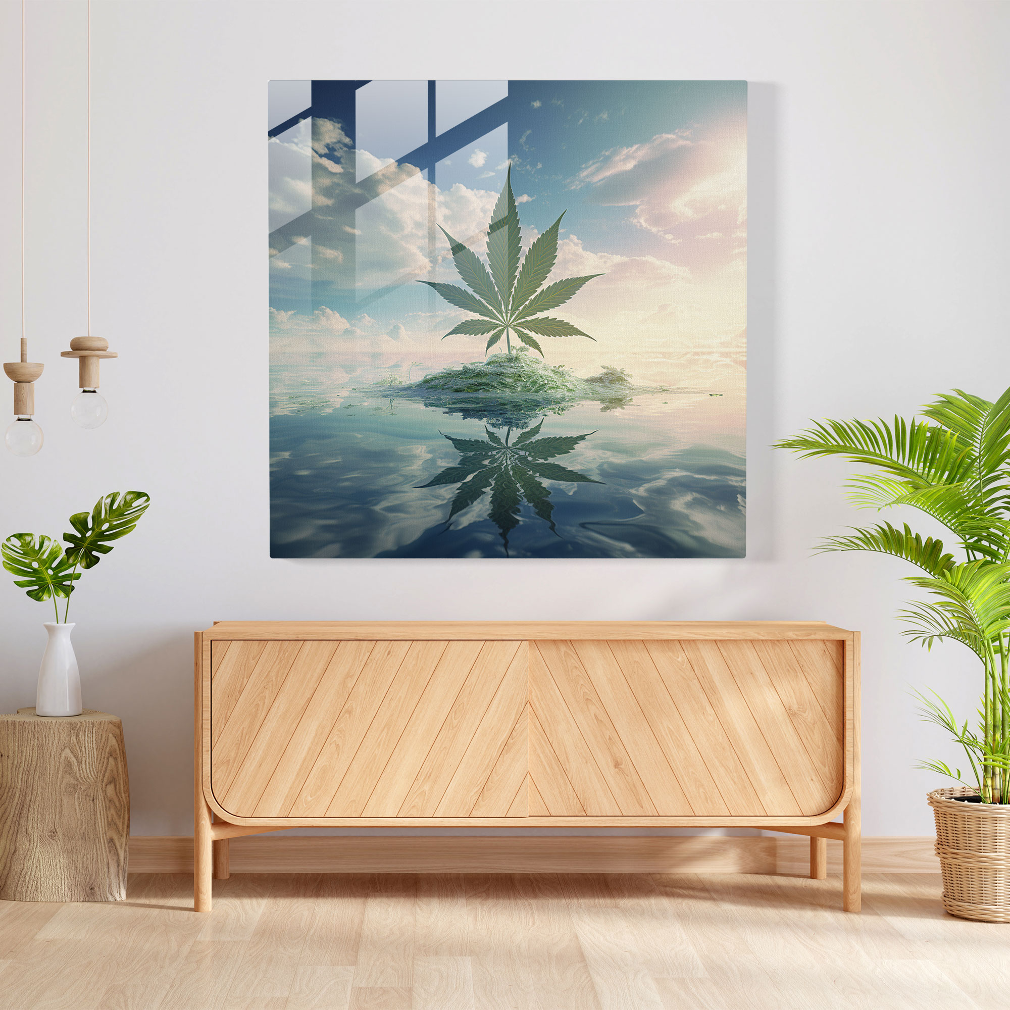 Dreamy Weed Landscape Glass Print - Weed, Modern Art, Home Decoration, Glass Wall Art