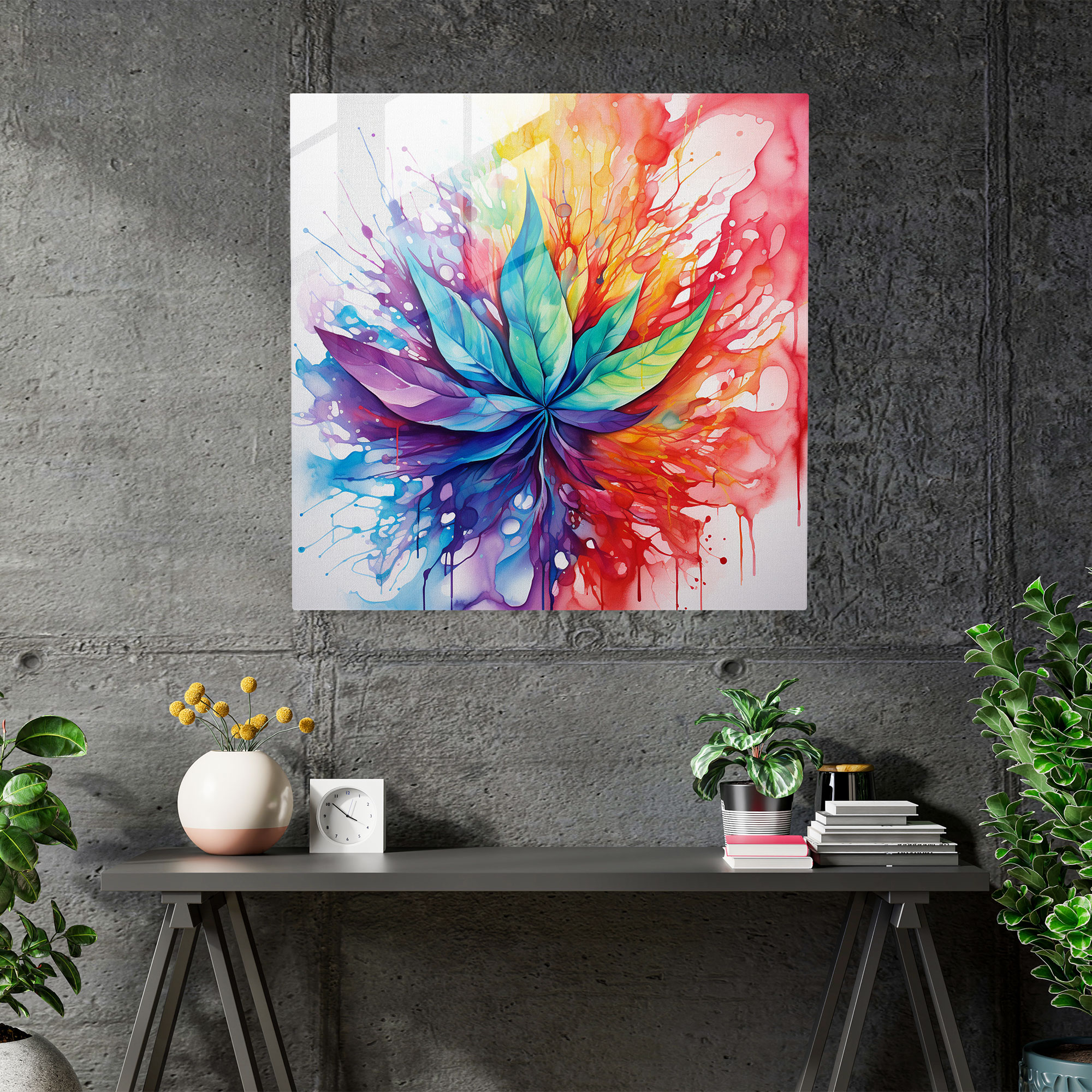 Weed Wonderland Glass Print - Weed, Vibrant Colors, Glass Wall Art, Marijuana Leaf