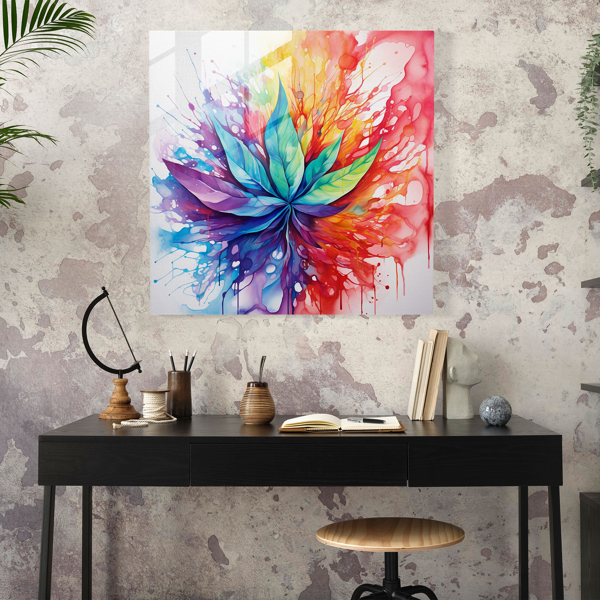 Weed Wonderland Glass Print - Weed, Vibrant Colors, Glass Wall Art, Marijuana Leaf
