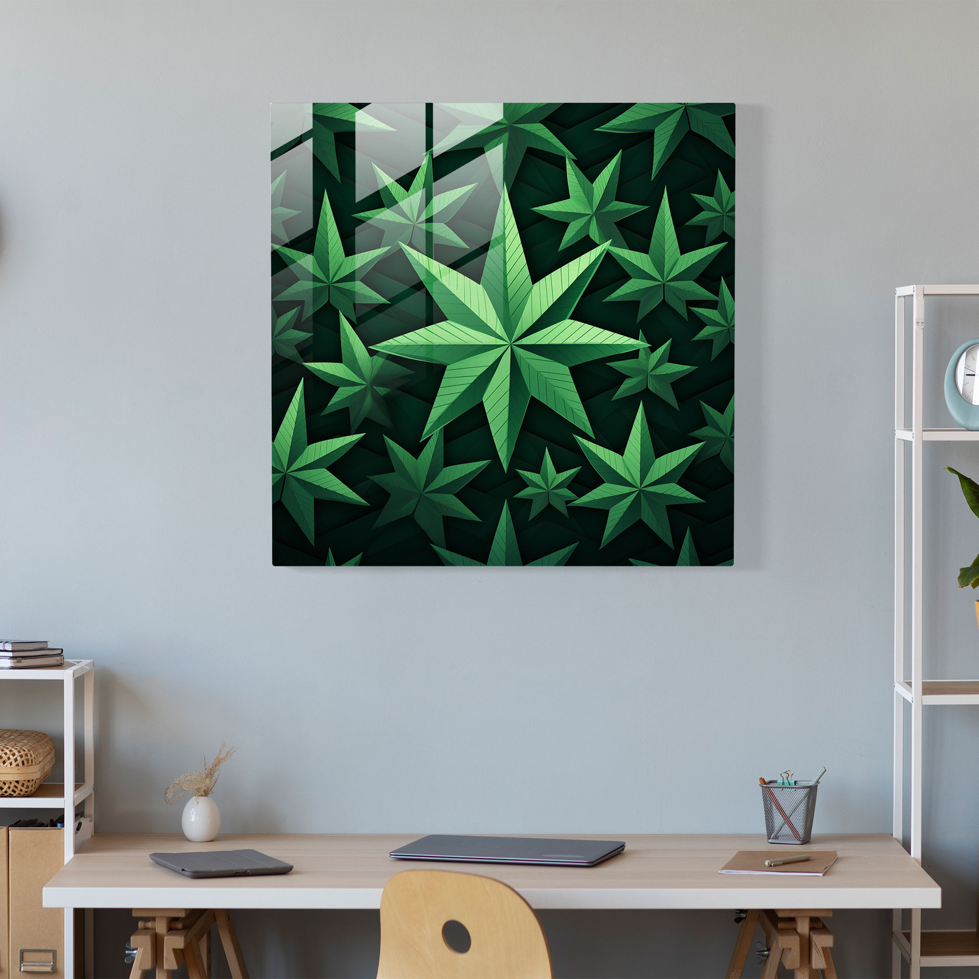 Marijuana Mandala Glass Print - Weed, Home Decoration, Wall Decoration, Geometric Pattern