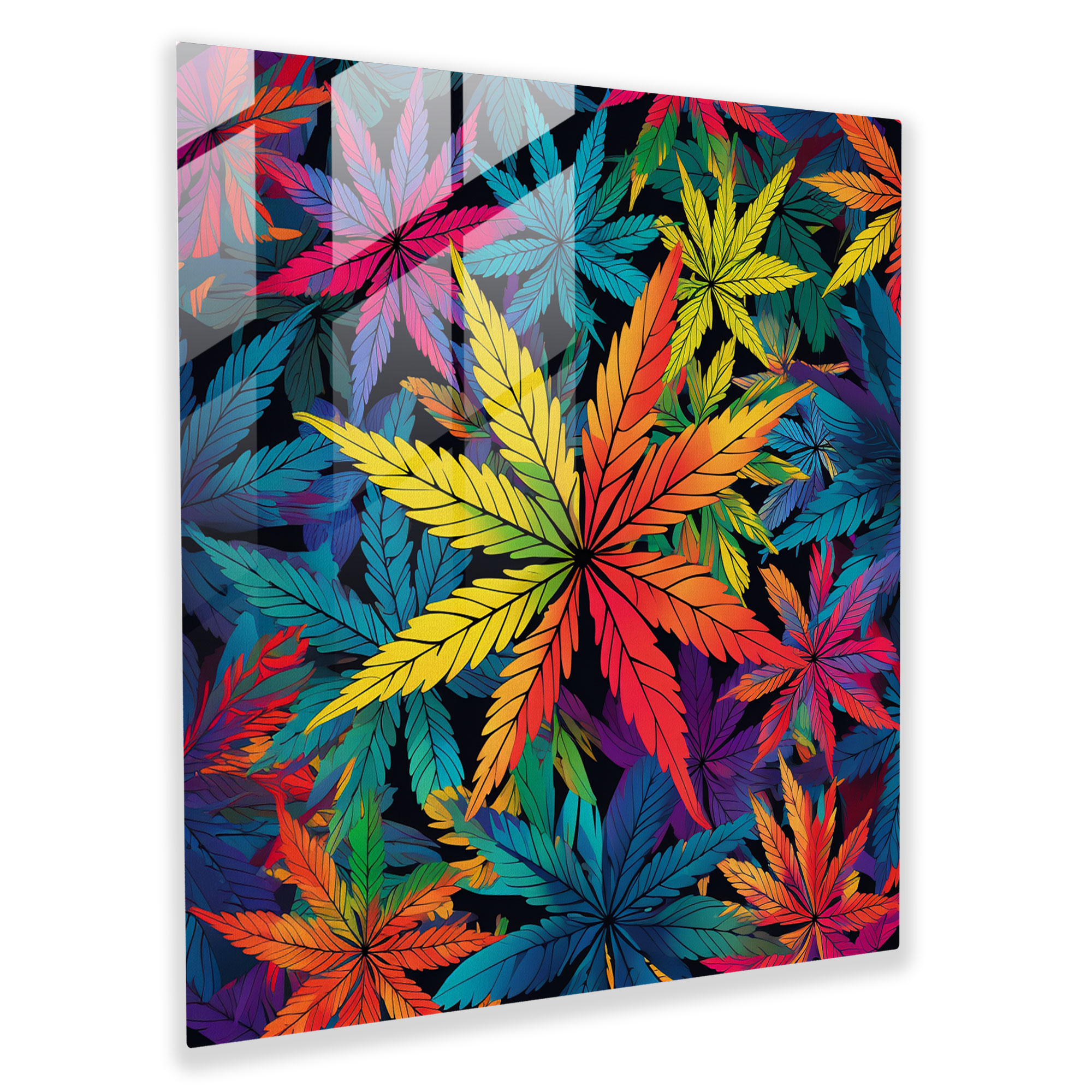 Funky Foliage Glass Print - Weed, Home Decoration, Stylized, Pop Art