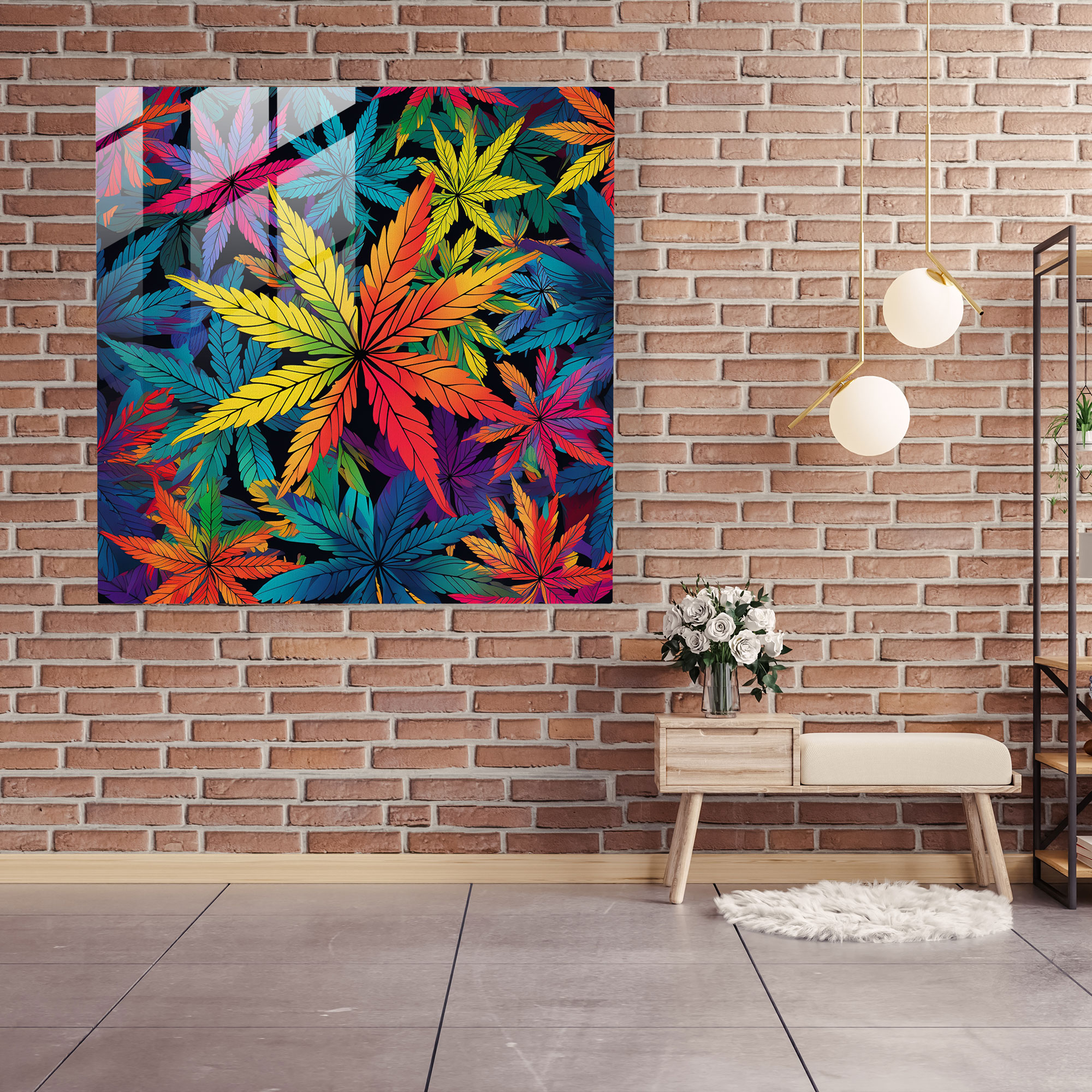 Funky Foliage Glass Print - Weed, Home Decoration, Stylized, Pop Art