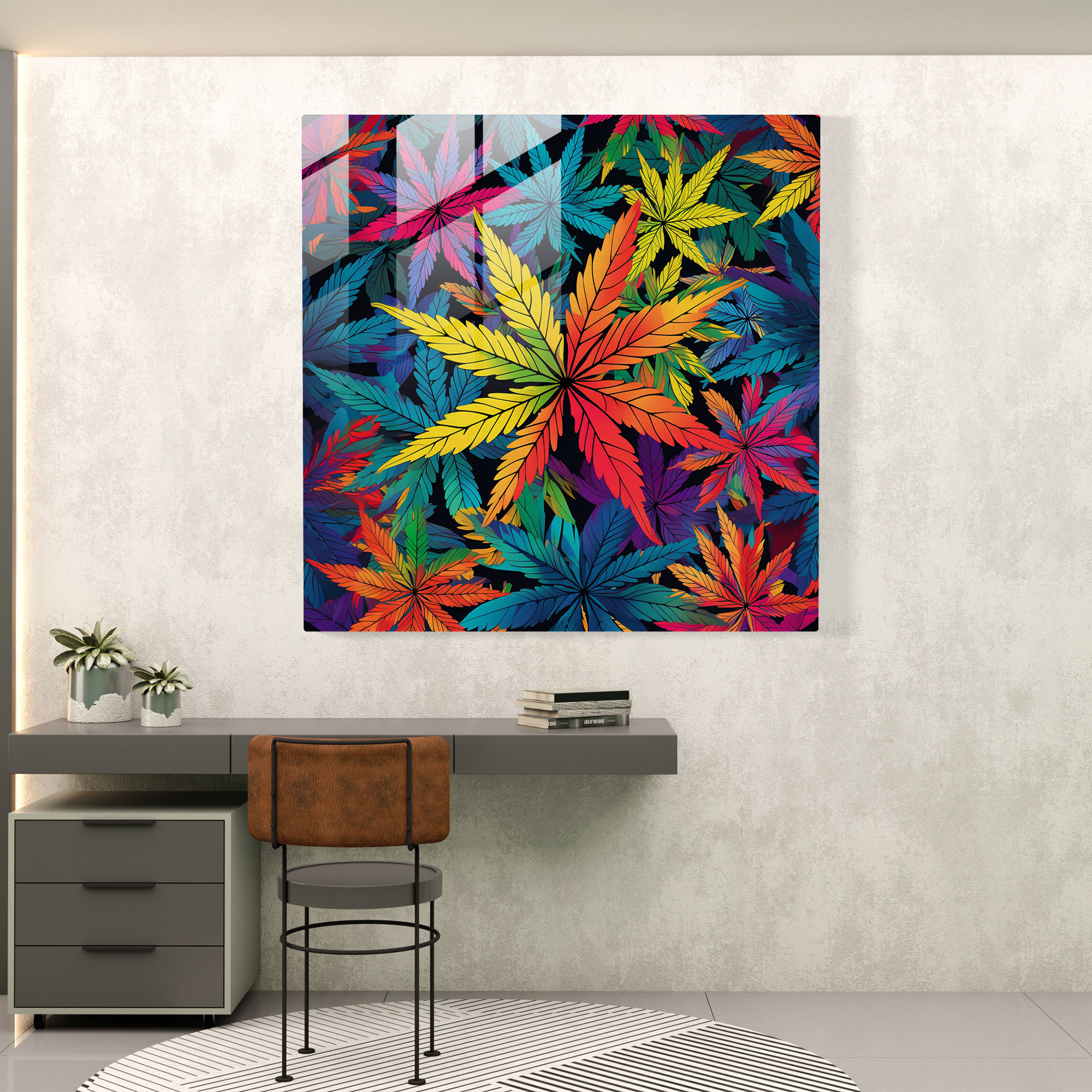 Funky Foliage Glass Print - Weed, Home Decoration, Stylized, Pop Art