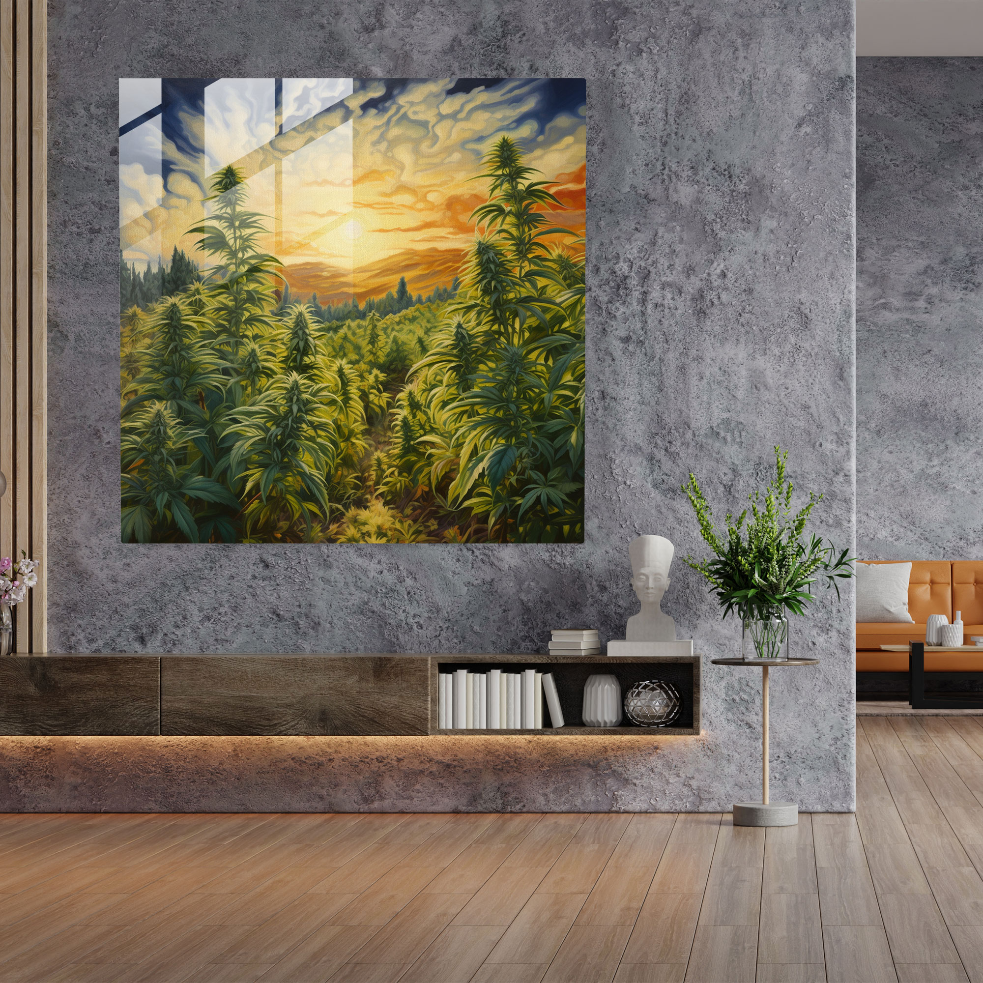 Breezy Cannabis Glass Print - Weed, Sunlight, Modern Art, Glass Print