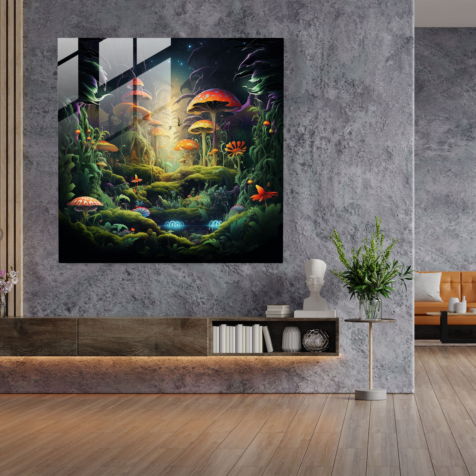 Enchanted Weed Forest Glass Print - Weed, Mystical Forest, Cannabis Leaves, Enchanted Weed Forest Glass Print