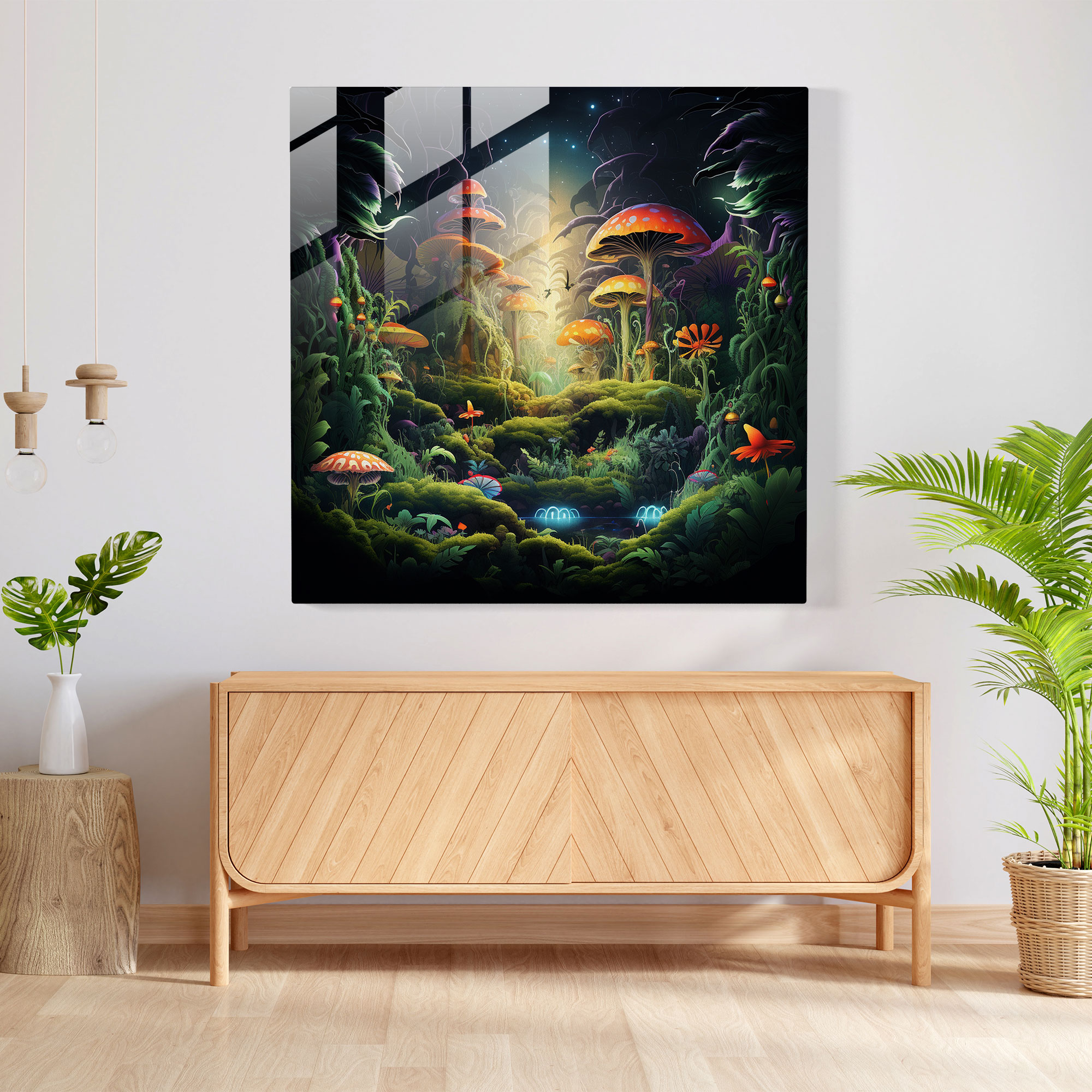 Enchanted Weed Forest Glass Print - Weed, Mystical Forest, Cannabis Leaves, Enchanted Weed Forest Glass Print