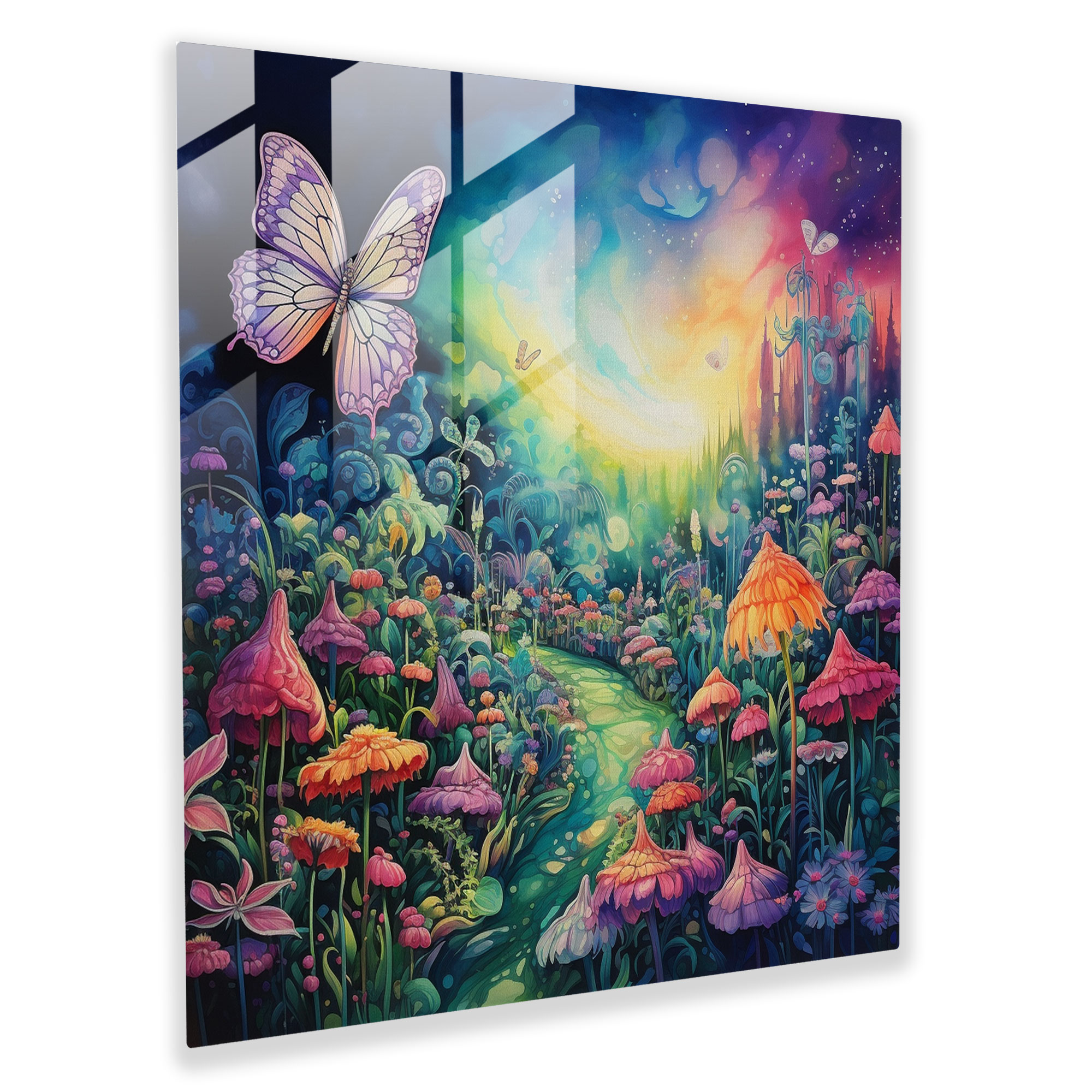 Cannabis Garden Dreams Glass Print - Weed, Watercolor Painting, Butterflies, Glass Print